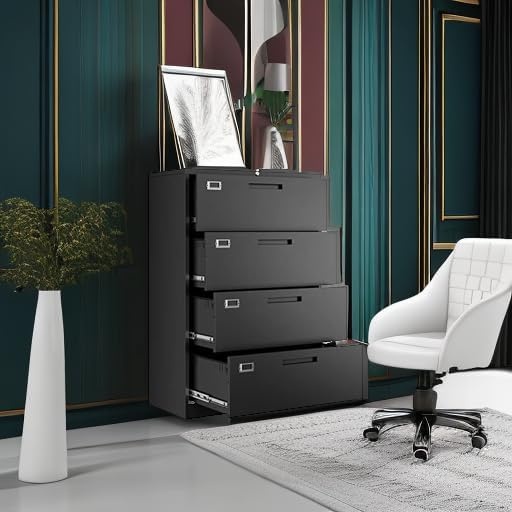image:imageLetaya Metal Lateral File Cabinets with Lock2 Drawer Steel Wide Filing Organization Storage CabinetsHome Office Furniture for Hanging Files LetterLegalF4A4 Size Blcak2 DrawerBlack