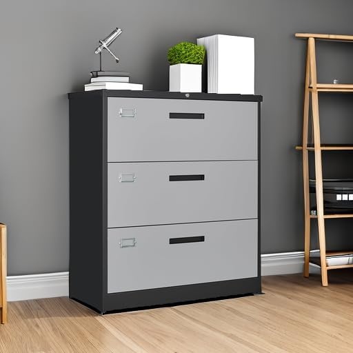 image:imageLetaya Metal Lateral File Cabinets with Lock2 Drawer Steel Wide Filing Organization Storage CabinetsHome Office Furniture for Hanging Files LetterLegalF4A4 Size Blcak2 DrawerBlack Grey