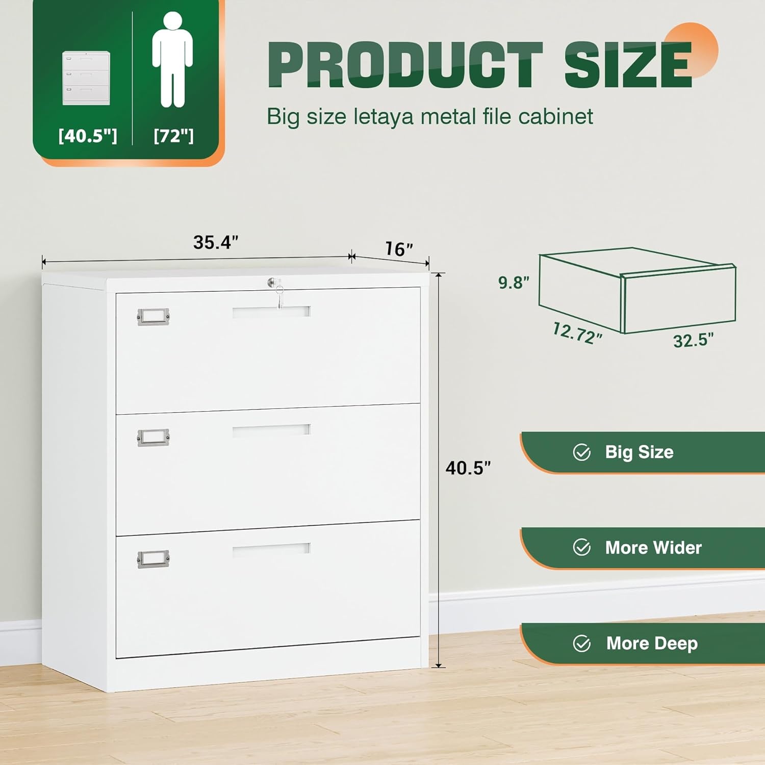 image:imageLetaya Metal Lateral File Cabinets with Lock2 Drawer Steel Wide Filing Organization Storage CabinetsHome Office Furniture for Hanging Files LetterLegalF4A4 Size Blcak2 DrawerWhite