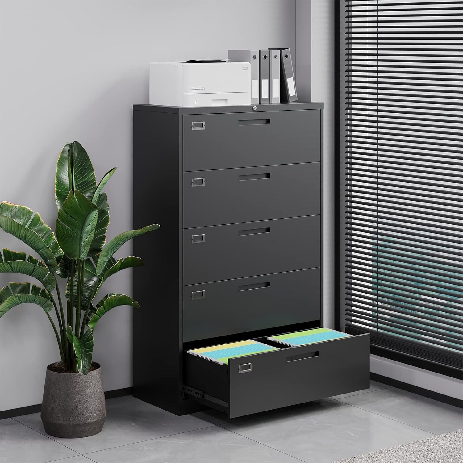 image:imageLetaya Metal Lateral File Cabinets with Lock2 Drawer Steel Wide Filing Organization Storage CabinetsHome Office Furniture for Hanging Files LetterLegalF4A4 Size Blcak2 DrawerBlack