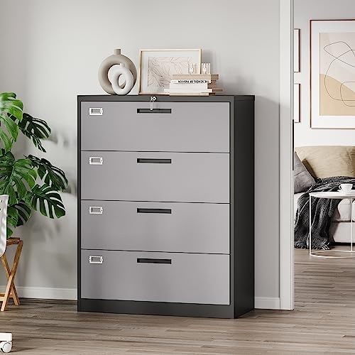 image:imageLetaya Metal Lateral File Cabinets with Lock2 Drawer Steel Wide Filing Organization Storage CabinetsHome Office Furniture for Hanging Files LetterLegalF4A4 Size Blcak2 DrawerBlack Grey