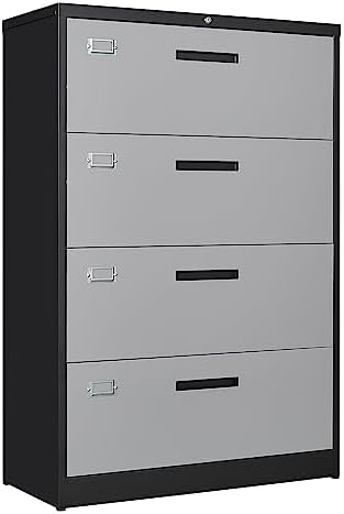 image:imageLetaya Metal Lateral File Cabinets with Lock2 Drawer Steel Wide Filing Organization Storage CabinetsHome Office Furniture for Hanging Files LetterLegalF4A4 Size Blcak2 DrawerBlack Grey