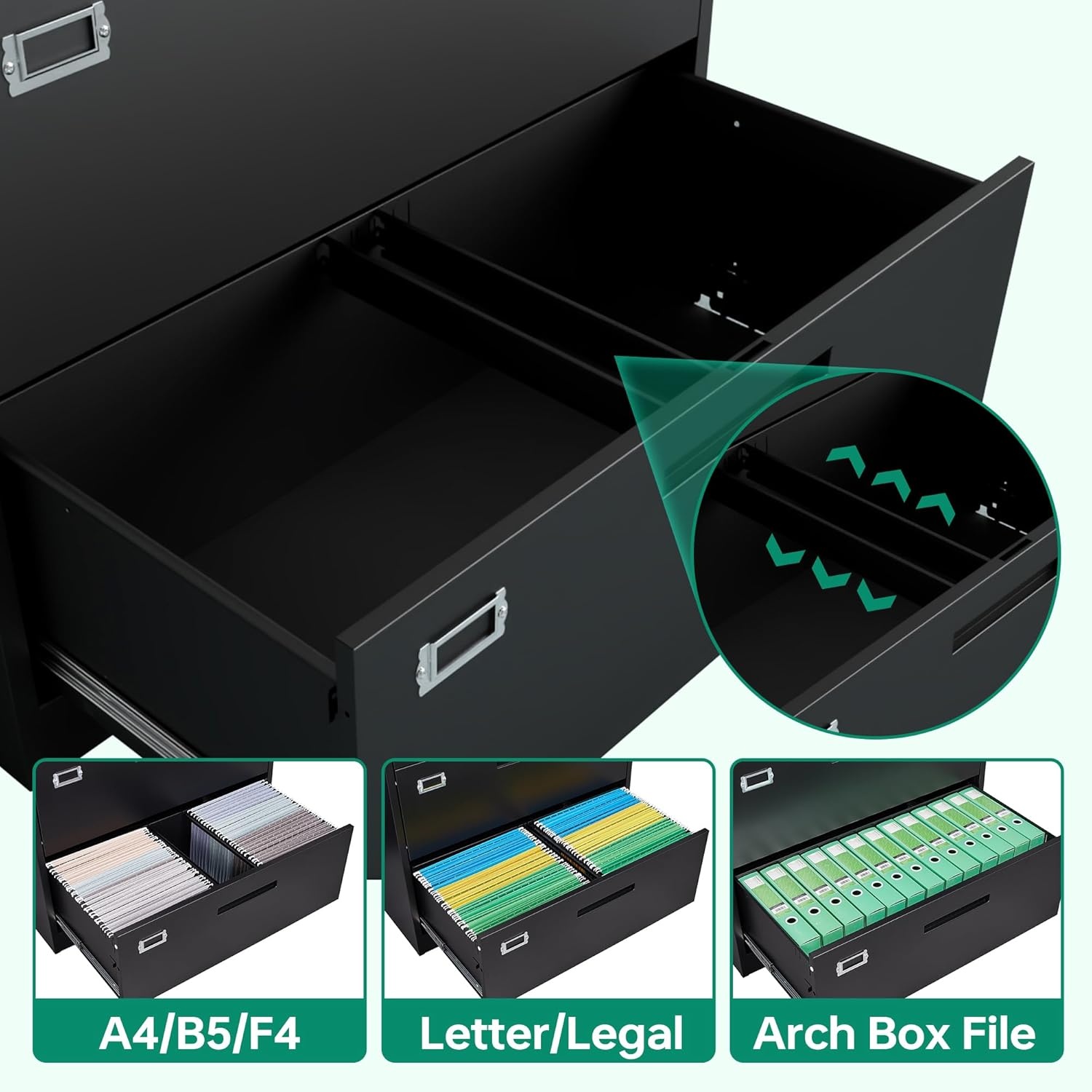 image:imageLetaya Metal Lateral File Cabinets with Lock2 Drawer Steel Wide Filing Organization Storage CabinetsHome Office Furniture for Hanging Files LetterLegalF4A4 Size Blcak2 DrawerBlack