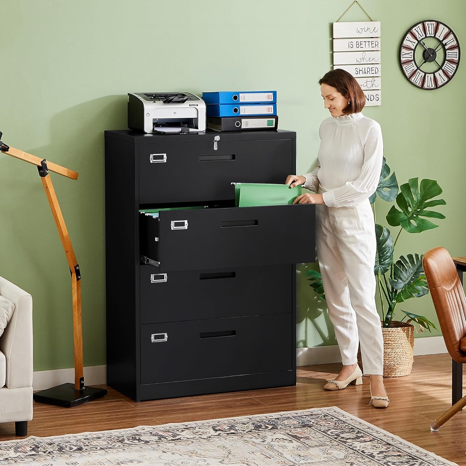 image:imageLetaya Metal Lateral File Cabinets with Lock2 Drawer Steel Wide Filing Organization Storage CabinetsHome Office Furniture for Hanging Files LetterLegalF4A4 Size Blcak2 DrawerBlack