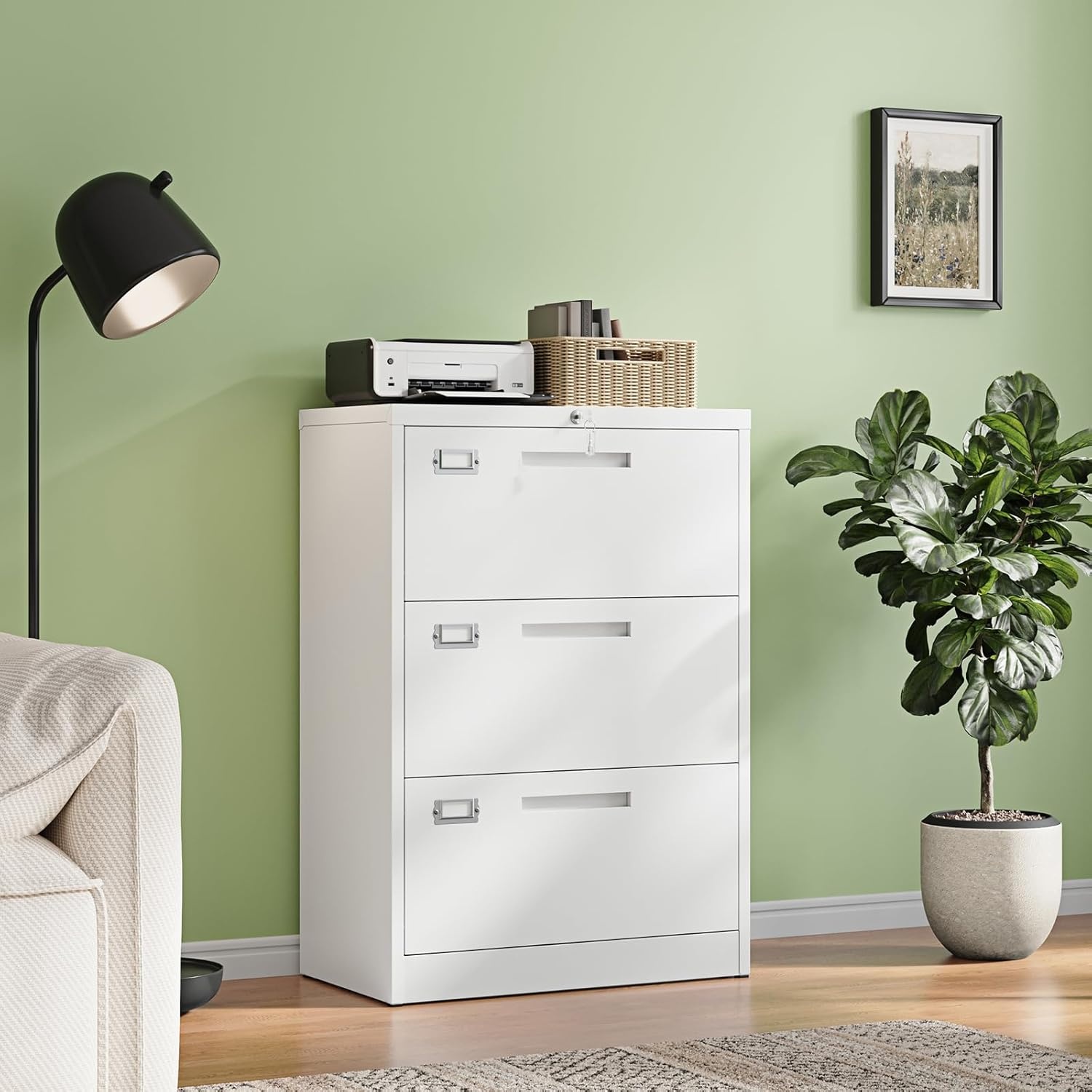 image:imageLetaya Metal Lateral File Cabinets with Lock2 Drawer Steel Wide Filing Organization Storage CabinetsHome Office Furniture for Hanging Files LetterLegalF4A4 Size Blcak2 DrawerWhite