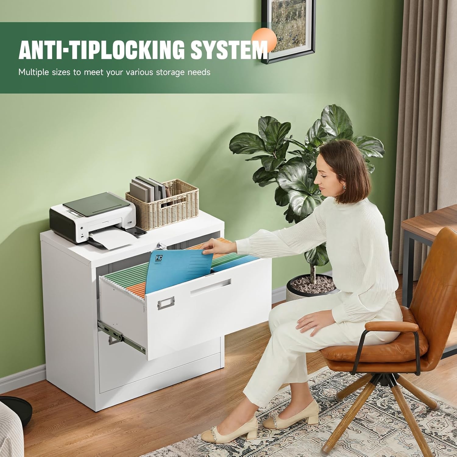 image:imageLetaya Metal Lateral File Cabinets with Lock2 Drawer Steel Wide Filing Organization Storage CabinetsHome Office Furniture for Hanging Files LetterLegalF4A4 Size Blcak2 DrawerWhite