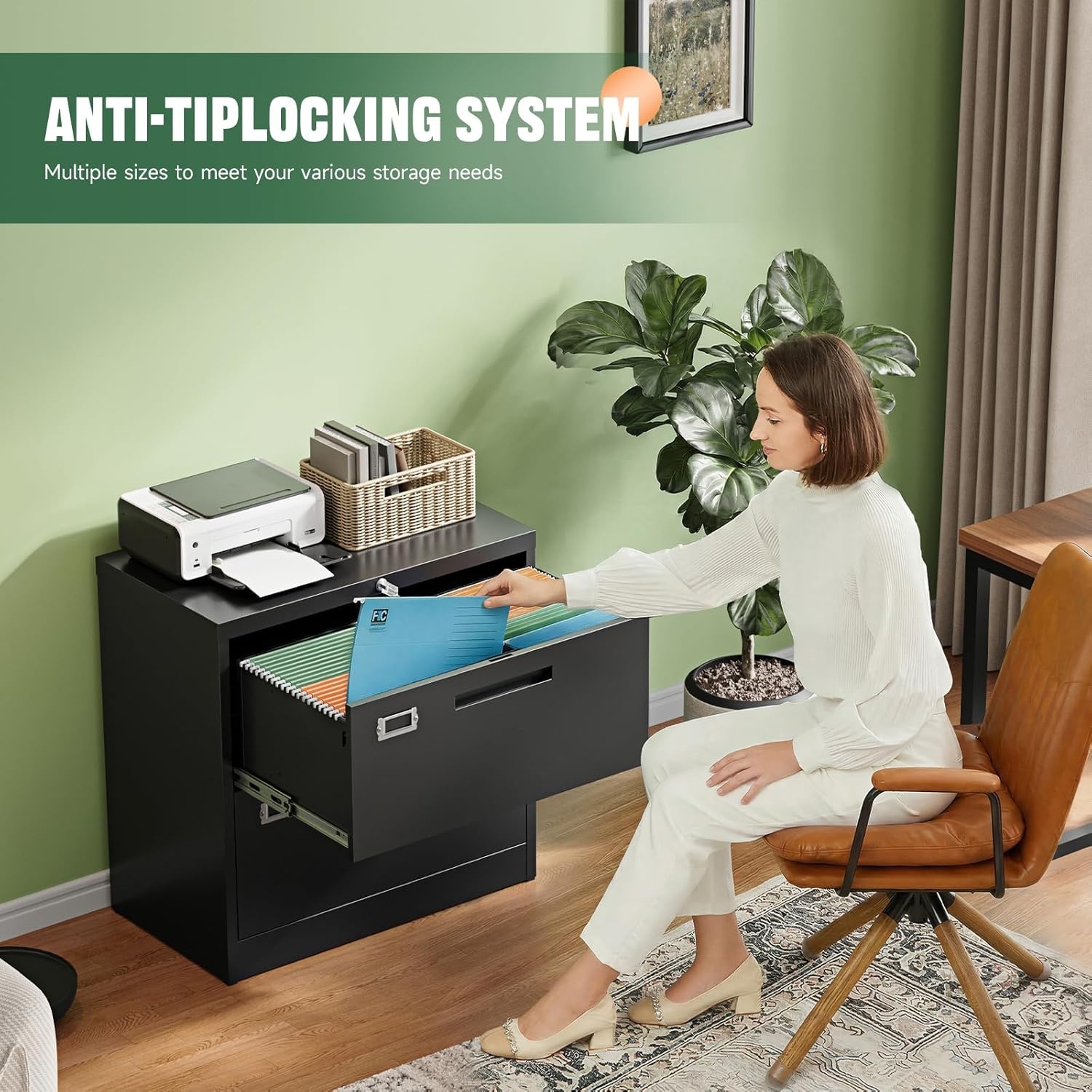 image:imageLetaya Metal Lateral File Cabinets with Lock2 Drawer Steel Wide Filing Organization Storage CabinetsHome Office Furniture for Hanging Files LetterLegalF4A4 Size Blcak2 DrawerBlack