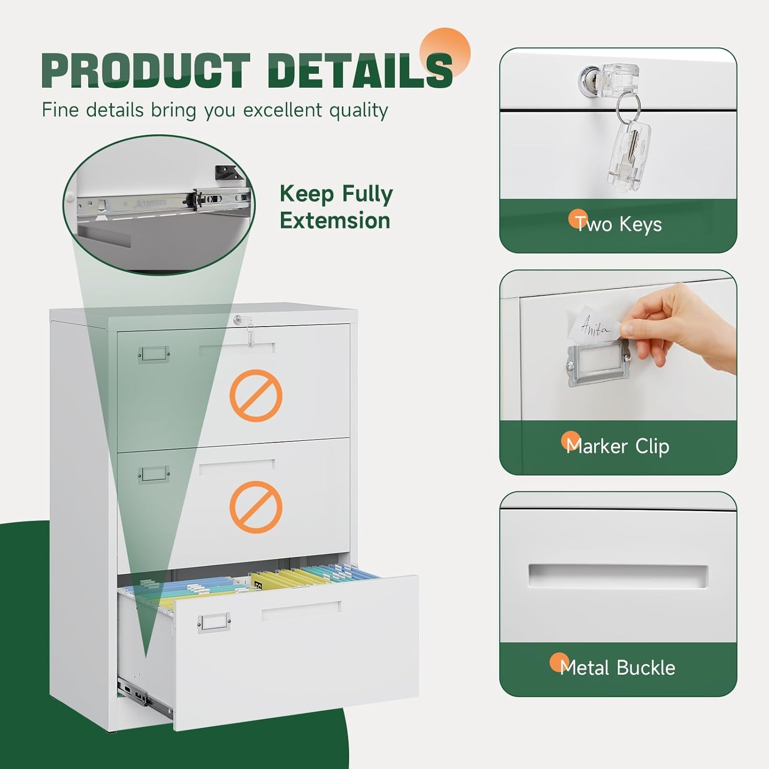 image:imageLetaya Metal Lateral File Cabinets with Lock2 Drawer Steel Wide Filing Organization Storage CabinetsHome Office Furniture for Hanging Files LetterLegalF4A4 Size Blcak2 DrawerWhite