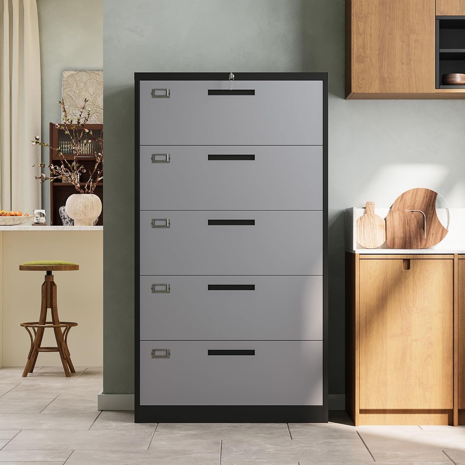 image:imageLetaya Metal Lateral File Cabinets with Lock2 Drawer Steel Wide Filing Organization Storage CabinetsHome Office Furniture for Hanging Files LetterLegalF4A4 Size Blcak2 DrawerBlack Grey