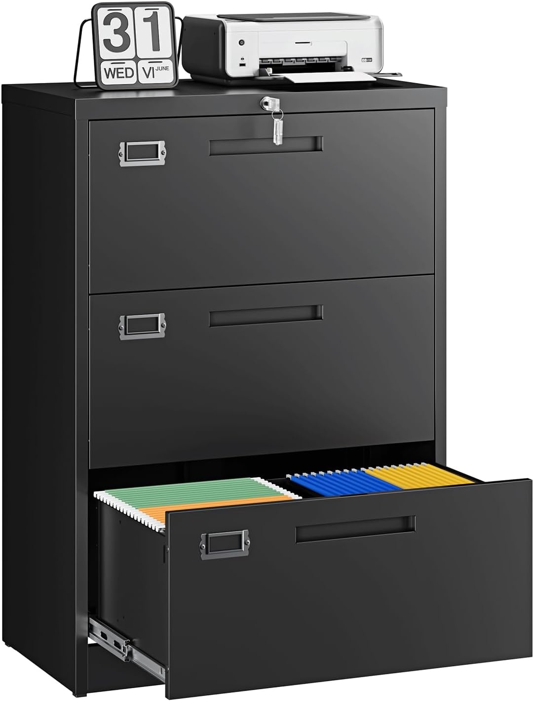 image:imageLetaya Metal Lateral File Cabinets with Lock2 Drawer Steel Wide Filing Organization Storage CabinetsHome Office Furniture for Hanging Files LetterLegalF4A4 Size Blcak2 DrawerBlack
