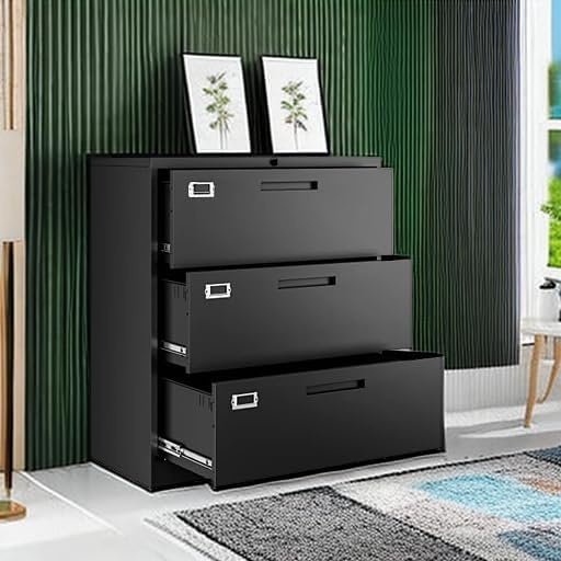 image:imageLetaya Metal Lateral File Cabinets with Lock2 Drawer Steel Wide Filing Organization Storage CabinetsHome Office Furniture for Hanging Files LetterLegalF4A4 Size Blcak2 DrawerBlack