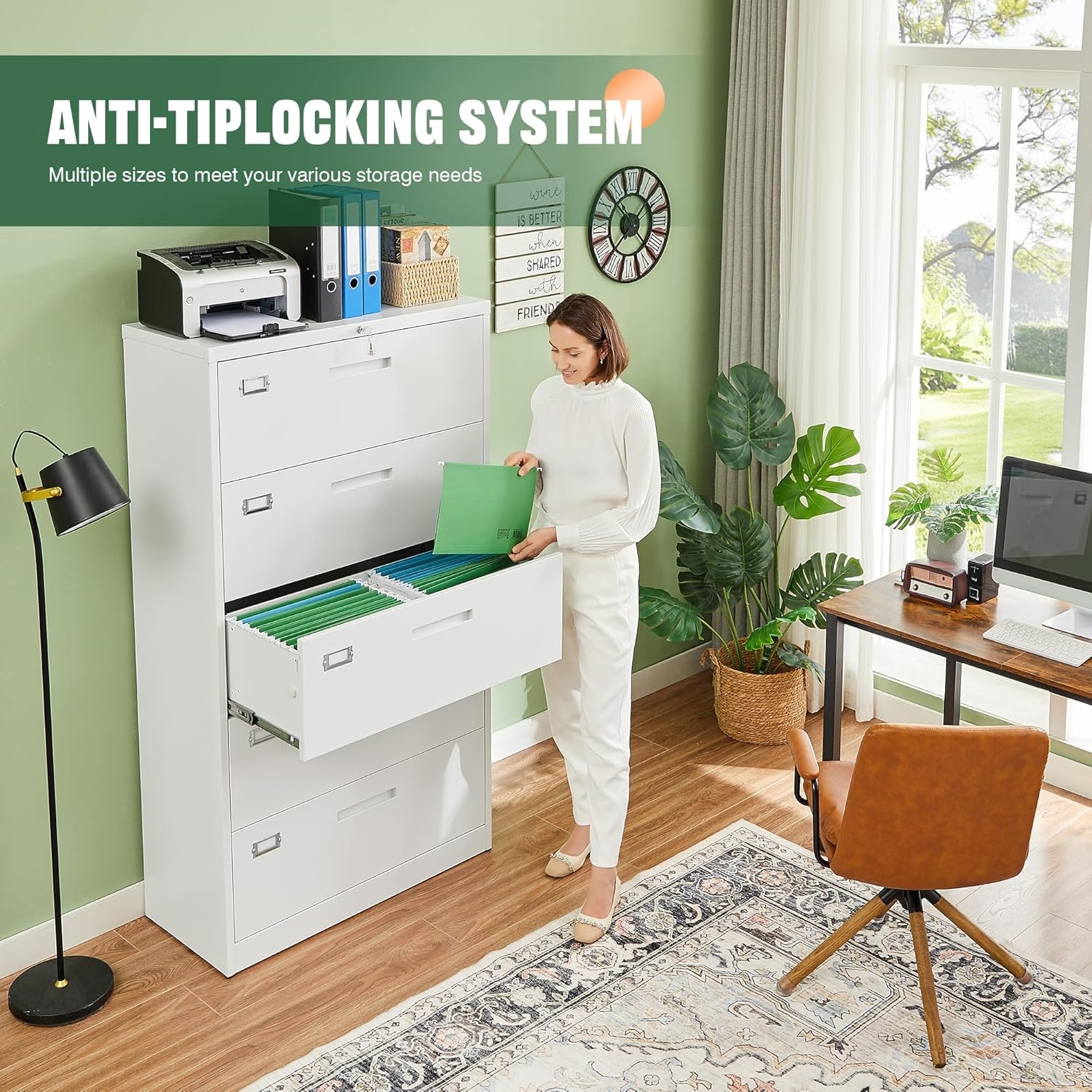 image:imageLetaya Metal Lateral File Cabinets with Lock2 Drawer Steel Wide Filing Organization Storage CabinetsHome Office Furniture for Hanging Files LetterLegalF4A4 Size Blcak2 DrawerWhite