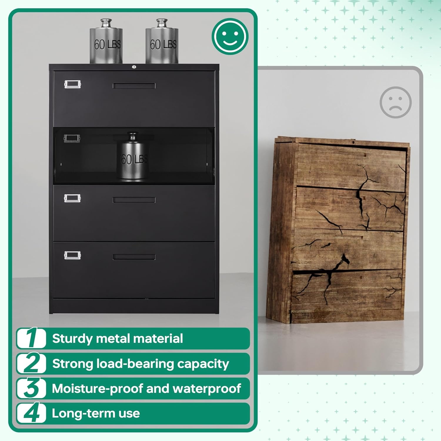 image:imageLetaya Metal Lateral File Cabinets with Lock2 Drawer Steel Wide Filing Organization Storage CabinetsHome Office Furniture for Hanging Files LetterLegalF4A4 Size Blcak2 DrawerBlack