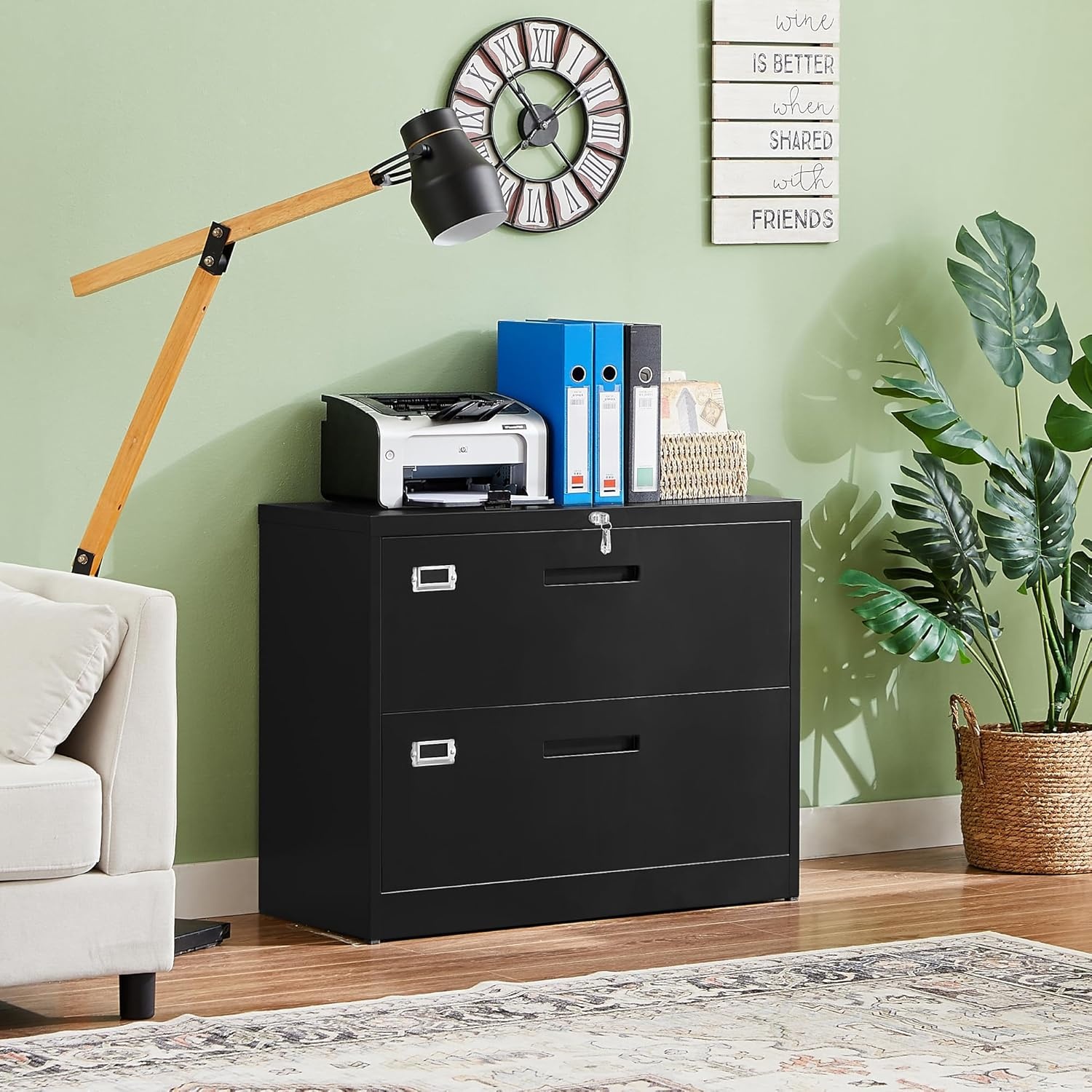 image:imageLetaya Metal Lateral File Cabinets with Lock2 Drawer Steel Wide Filing Organization Storage CabinetsHome Office Furniture for Hanging Files LetterLegalF4A4 Size Blcak2 DrawerBlack
