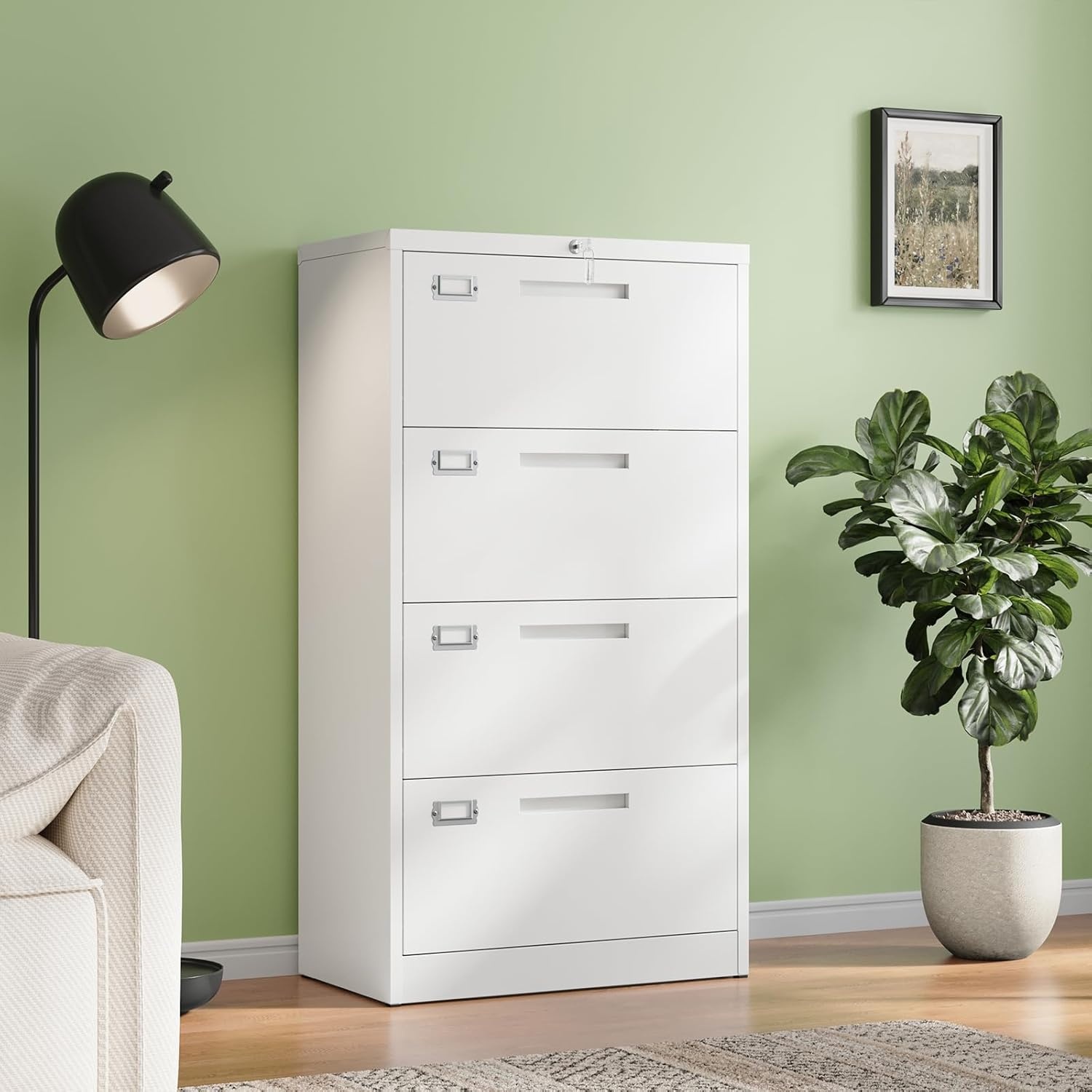 image:imageLetaya Metal Lateral File Cabinets with Lock2 Drawer Steel Wide Filing Organization Storage CabinetsHome Office Furniture for Hanging Files LetterLegalF4A4 Size Blcak2 DrawerWhite