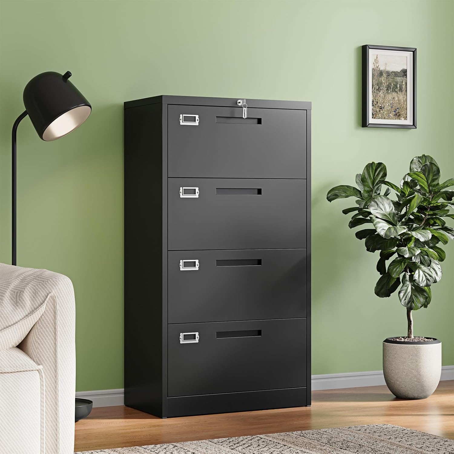 image:imageLetaya Metal Lateral File Cabinets with Lock2 Drawer Steel Wide Filing Organization Storage CabinetsHome Office Furniture for Hanging Files LetterLegalF4A4 Size Blcak2 DrawerBlack