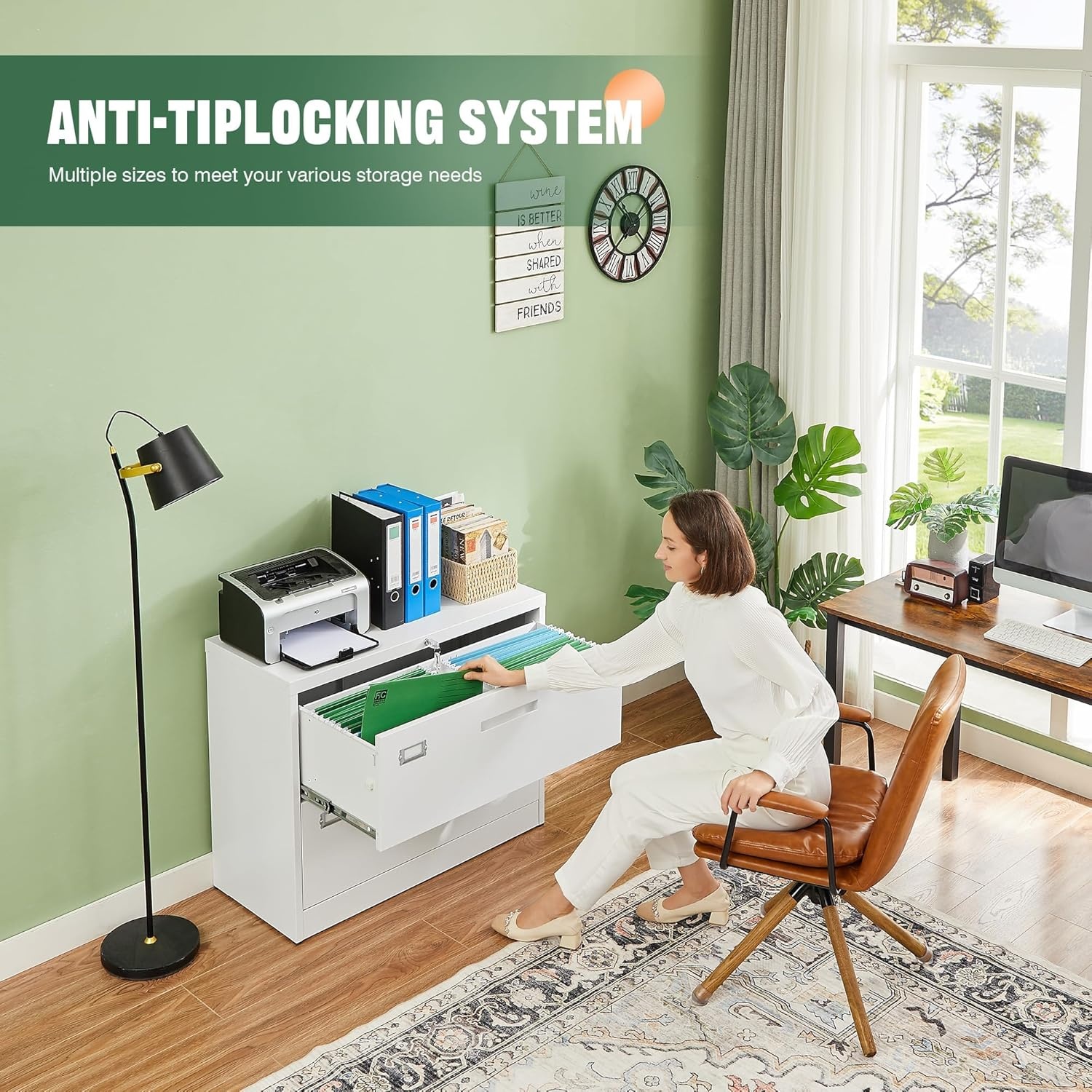 image:imageLetaya Metal Lateral File Cabinets with Lock2 Drawer Steel Wide Filing Organization Storage CabinetsHome Office Furniture for Hanging Files LetterLegalF4A4 Size Blcak2 DrawerWhite