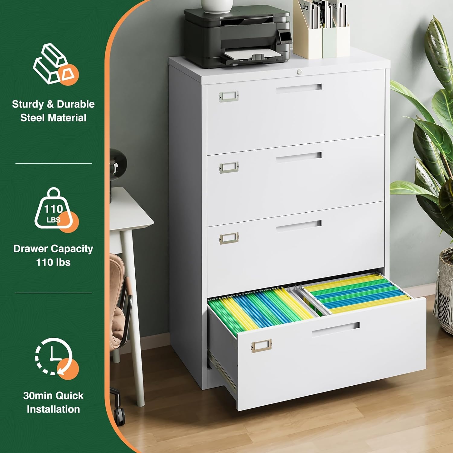 image:imageLetaya Metal Lateral File Cabinets with Lock2 Drawer Steel Wide Filing Organization Storage CabinetsHome Office Furniture for Hanging Files LetterLegalF4A4 Size Blcak2 DrawerWhite