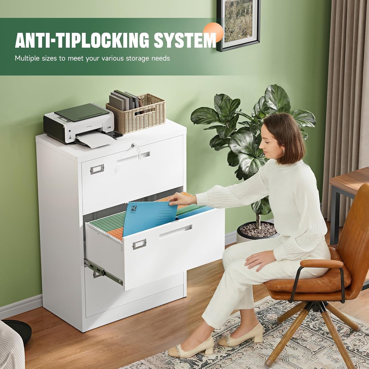 image:imageLetaya Metal Lateral File Cabinets with Lock2 Drawer Steel Wide Filing Organization Storage CabinetsHome Office Furniture for Hanging Files LetterLegalF4A4 Size Blcak2 DrawerWhite