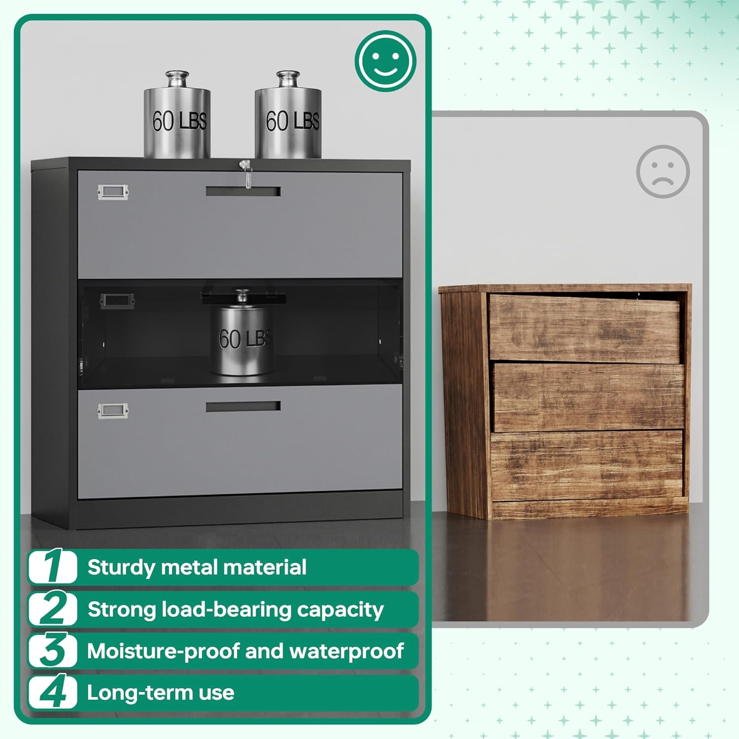 image:imageLetaya Metal Lateral File Cabinets with Lock2 Drawer Steel Wide Filing Organization Storage CabinetsHome Office Furniture for Hanging Files LetterLegalF4A4 Size Blcak2 DrawerBlack Grey