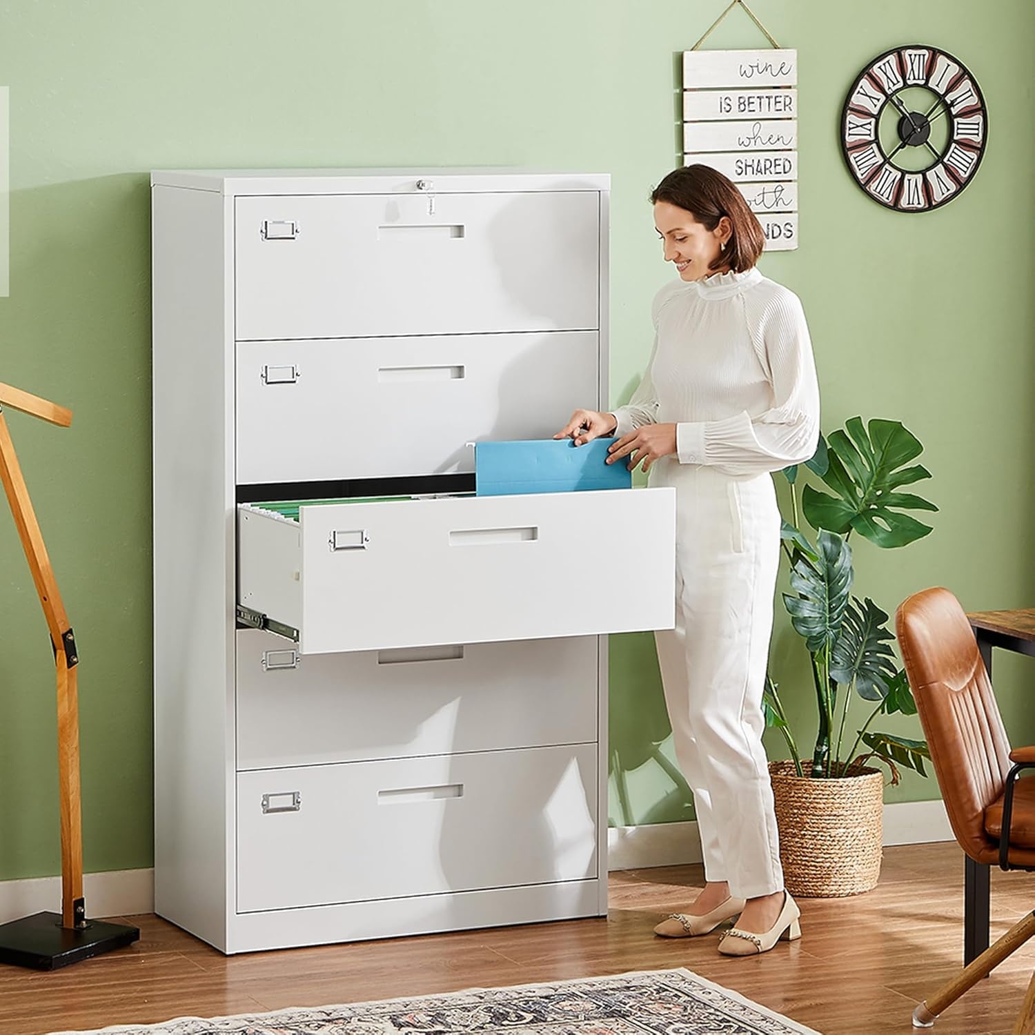 image:imageLetaya Metal Lateral File Cabinets with Lock2 Drawer Steel Wide Filing Organization Storage CabinetsHome Office Furniture for Hanging Files LetterLegalF4A4 Size Blcak2 DrawerWhite
