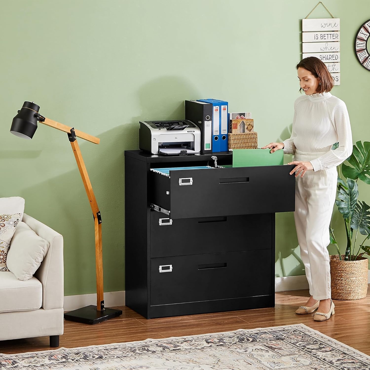 image:imageLetaya Metal Lateral File Cabinets with Lock2 Drawer Steel Wide Filing Organization Storage CabinetsHome Office Furniture for Hanging Files LetterLegalF4A4 Size Blcak2 DrawerBlack