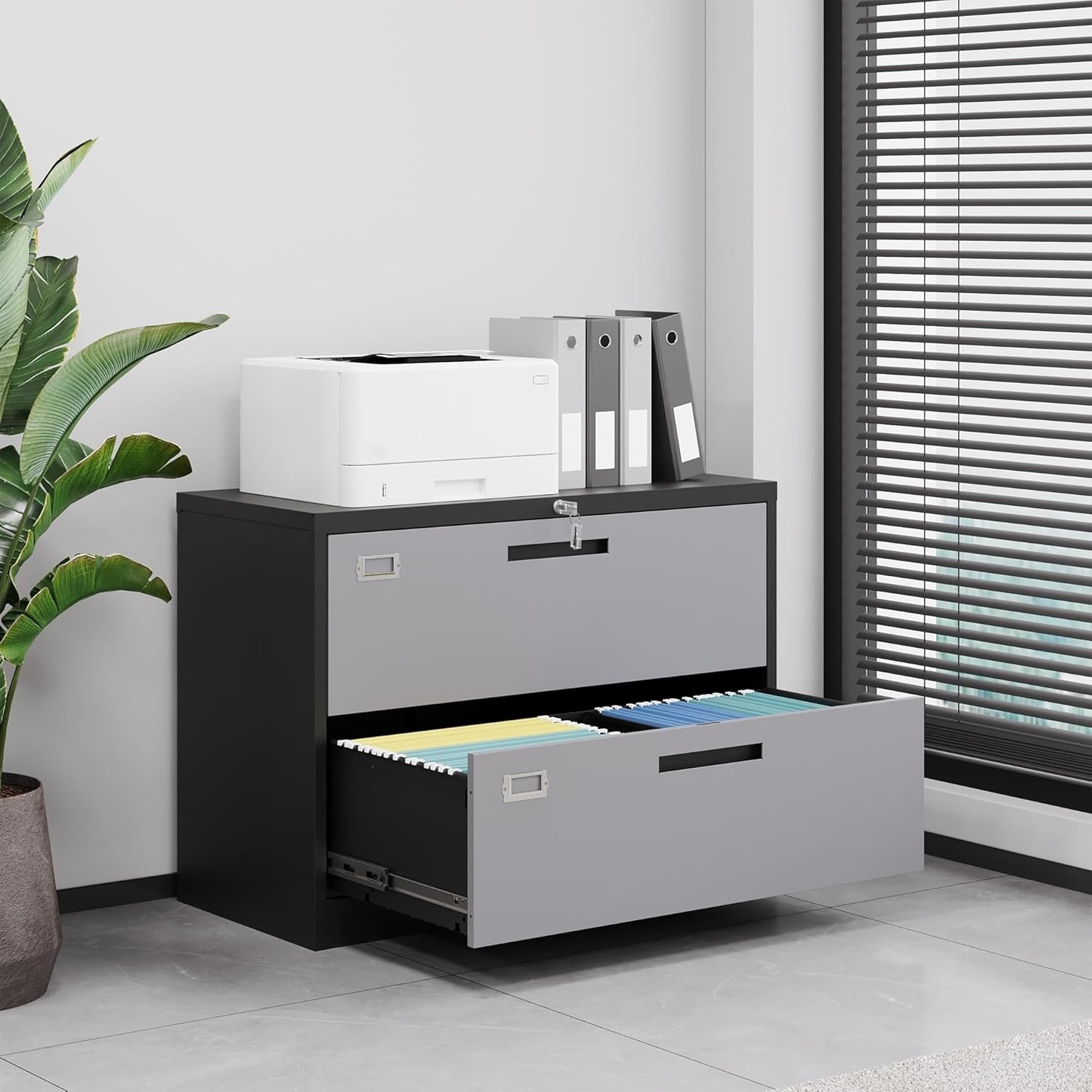 image:imageLetaya Metal Lateral File Cabinets with Lock2 Drawer Steel Wide Filing Organization Storage CabinetsHome Office Furniture for Hanging Files LetterLegalF4A4 Size Blcak2 DrawerBlack Grey