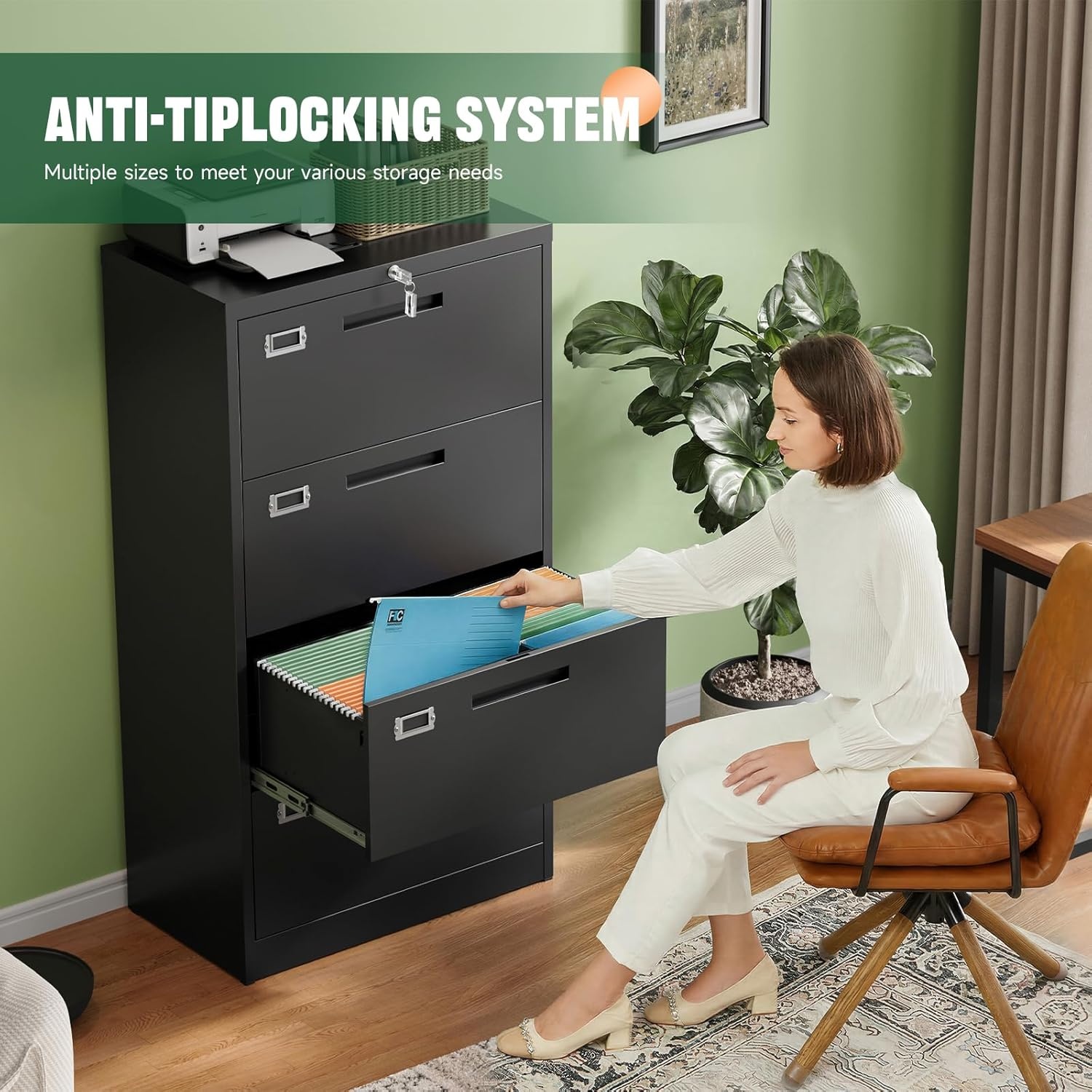 image:imageLetaya Metal Lateral File Cabinets with Lock2 Drawer Steel Wide Filing Organization Storage CabinetsHome Office Furniture for Hanging Files LetterLegalF4A4 Size Blcak2 DrawerBlack