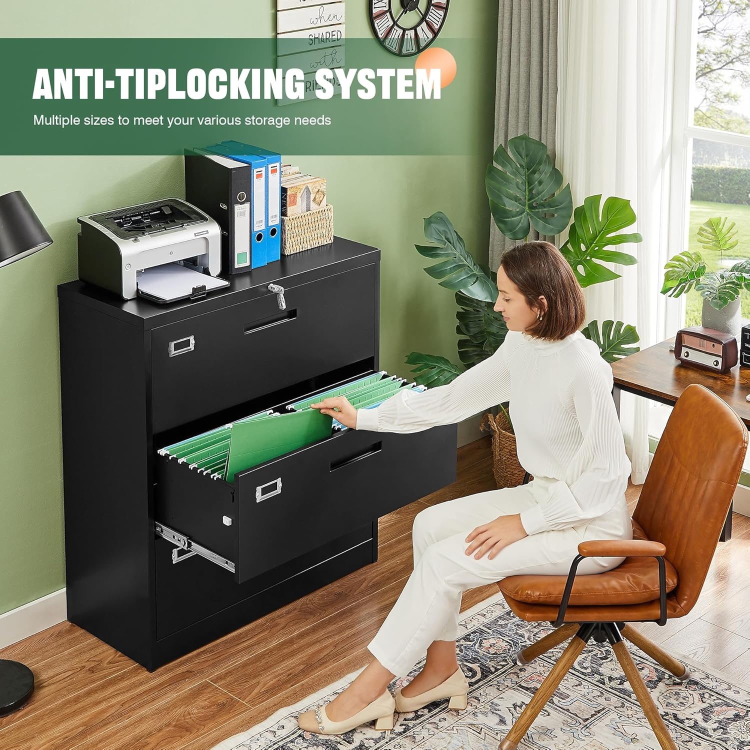 image:imageLetaya Metal Lateral File Cabinets with Lock2 Drawer Steel Wide Filing Organization Storage CabinetsHome Office Furniture for Hanging Files LetterLegalF4A4 Size Blcak2 DrawerBlack