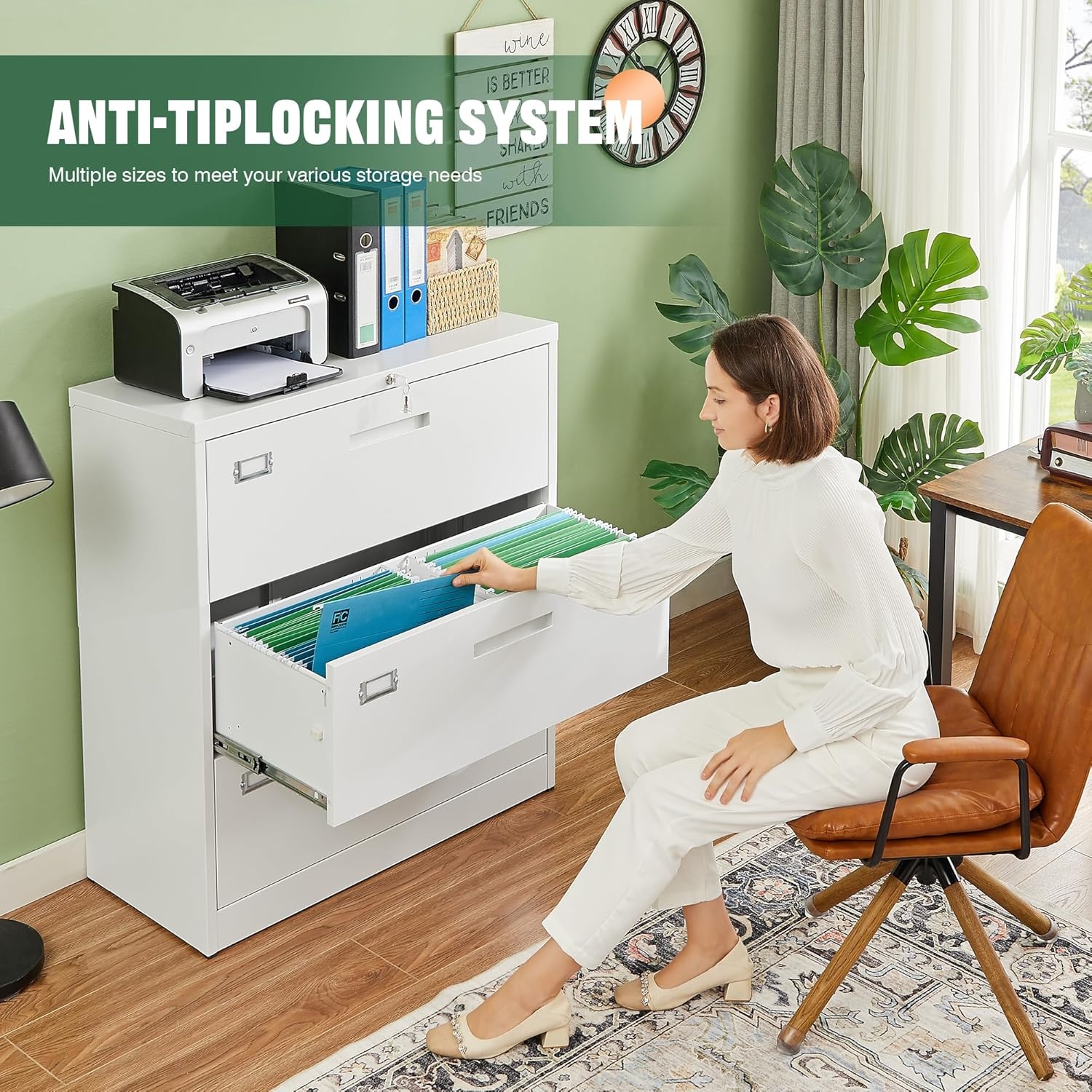 image:imageLetaya Metal Lateral File Cabinets with Lock2 Drawer Steel Wide Filing Organization Storage CabinetsHome Office Furniture for Hanging Files LetterLegalF4A4 Size Blcak2 DrawerWhite