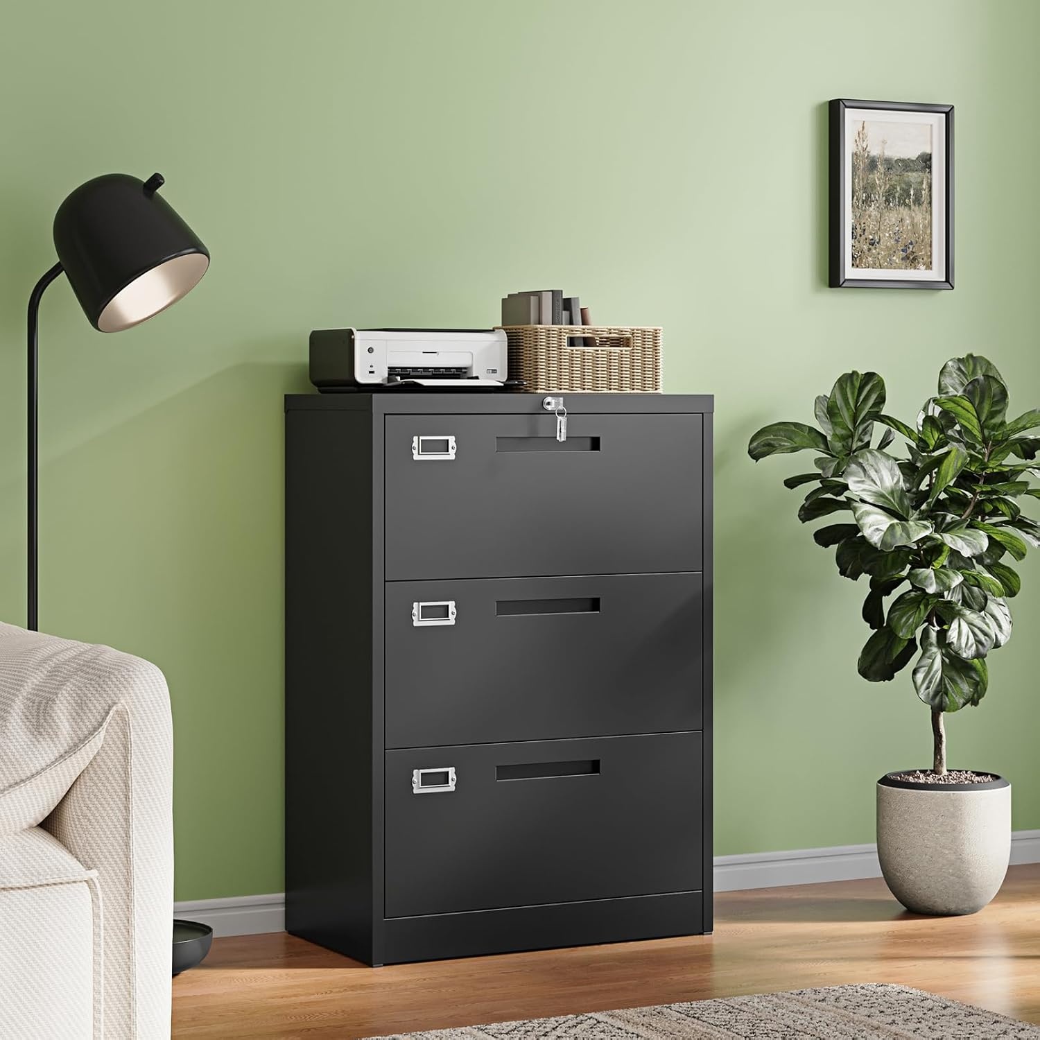 image:imageLetaya Metal Lateral File Cabinets with Lock2 Drawer Steel Wide Filing Organization Storage CabinetsHome Office Furniture for Hanging Files LetterLegalF4A4 Size Blcak2 DrawerBlack