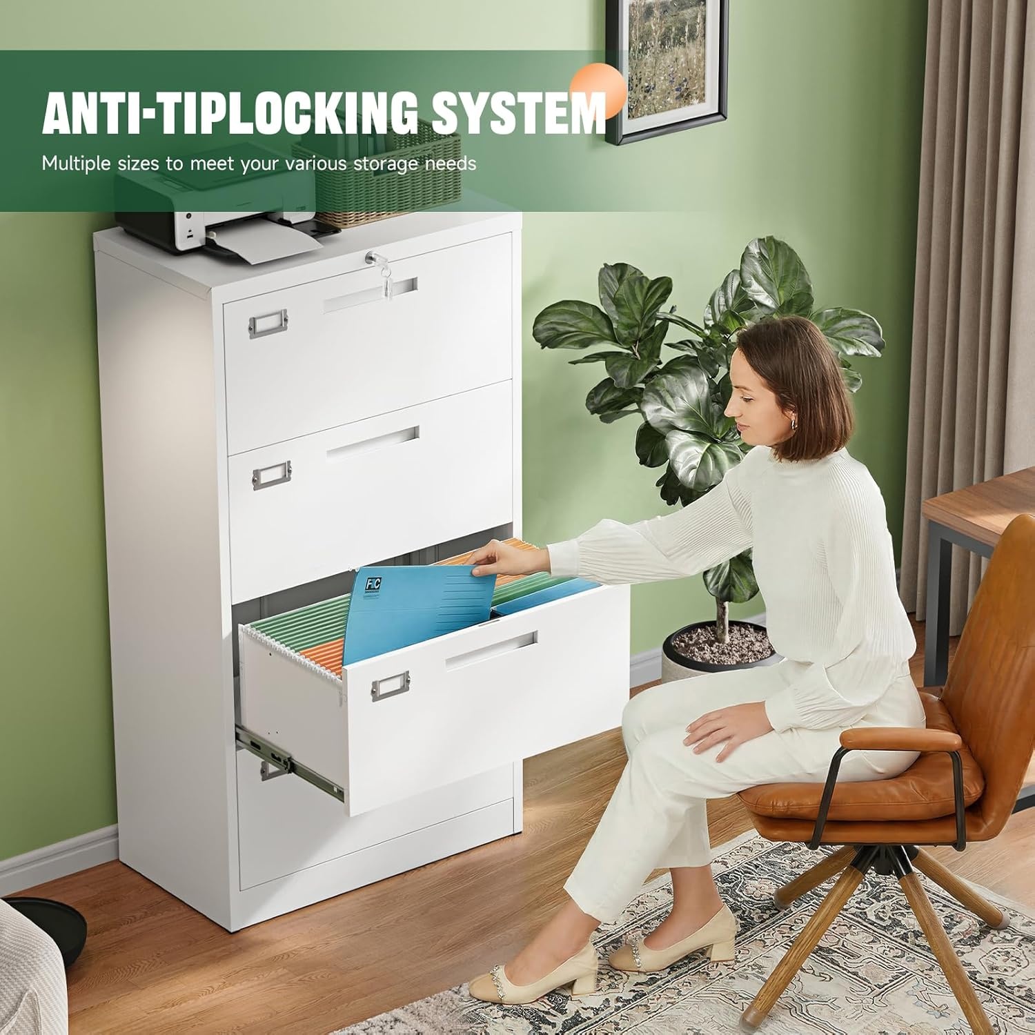 image:imageLetaya Metal Lateral File Cabinets with Lock2 Drawer Steel Wide Filing Organization Storage CabinetsHome Office Furniture for Hanging Files LetterLegalF4A4 Size Blcak2 DrawerWhite