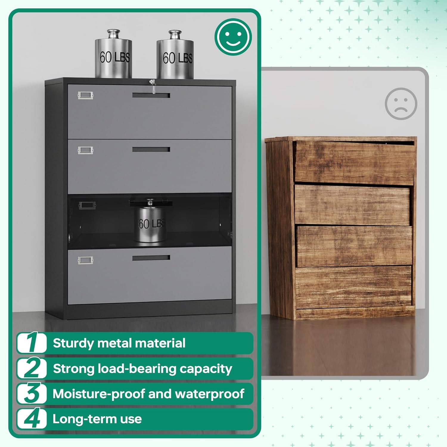image:imageLetaya Metal Lateral File Cabinets with Lock2 Drawer Steel Wide Filing Organization Storage CabinetsHome Office Furniture for Hanging Files LetterLegalF4A4 Size Blcak2 DrawerBlack Grey