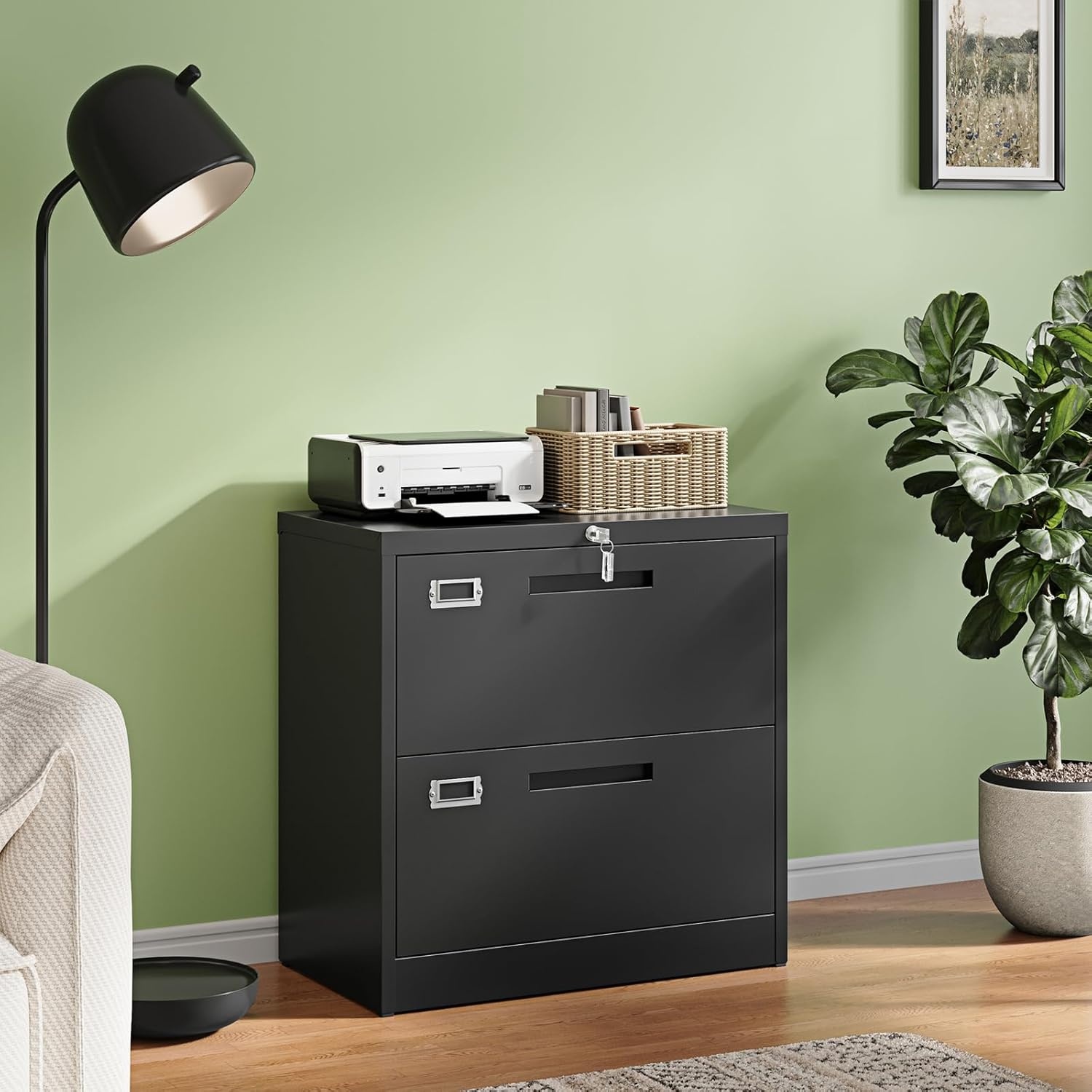 image:imageLetaya Metal Lateral File Cabinets with Lock2 Drawer Steel Wide Filing Organization Storage CabinetsHome Office Furniture for Hanging Files LetterLegalF4A4 Size Blcak2 DrawerBlack