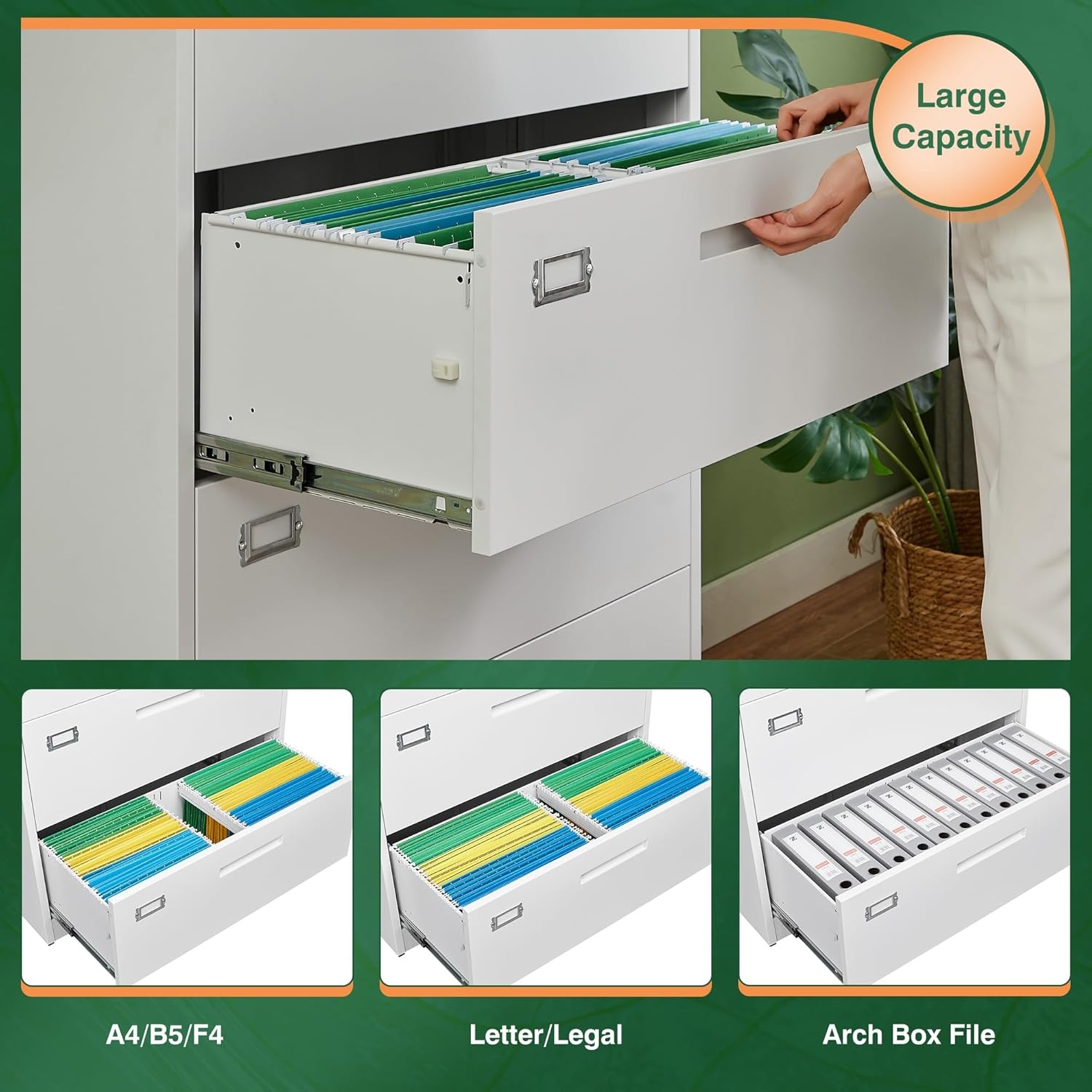 image:imageLetaya Metal Lateral File Cabinets with Lock2 Drawer Steel Wide Filing Organization Storage CabinetsHome Office Furniture for Hanging Files LetterLegalF4A4 Size Blcak2 DrawerWhite