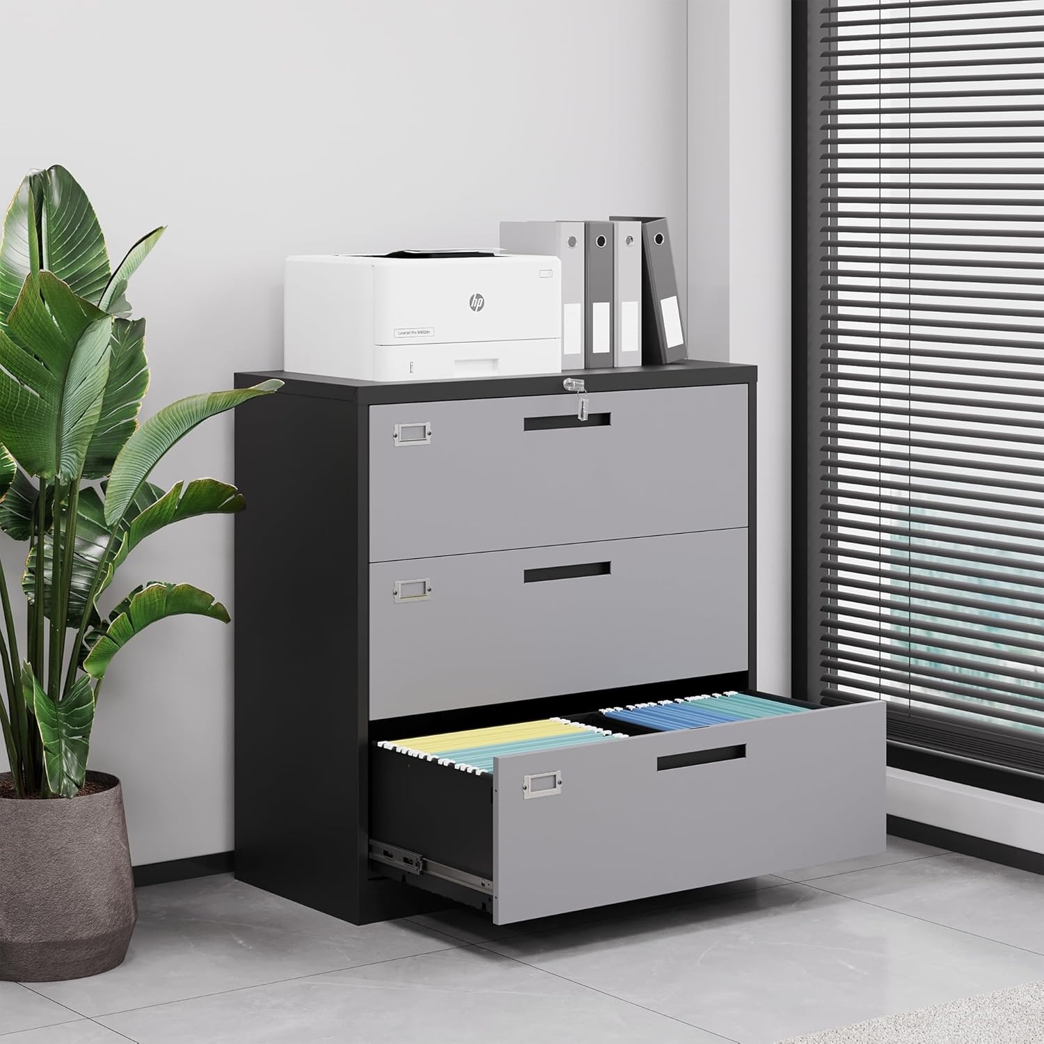 image:imageLetaya Metal Lateral File Cabinets with Lock2 Drawer Steel Wide Filing Organization Storage CabinetsHome Office Furniture for Hanging Files LetterLegalF4A4 Size Blcak2 DrawerBlack Grey