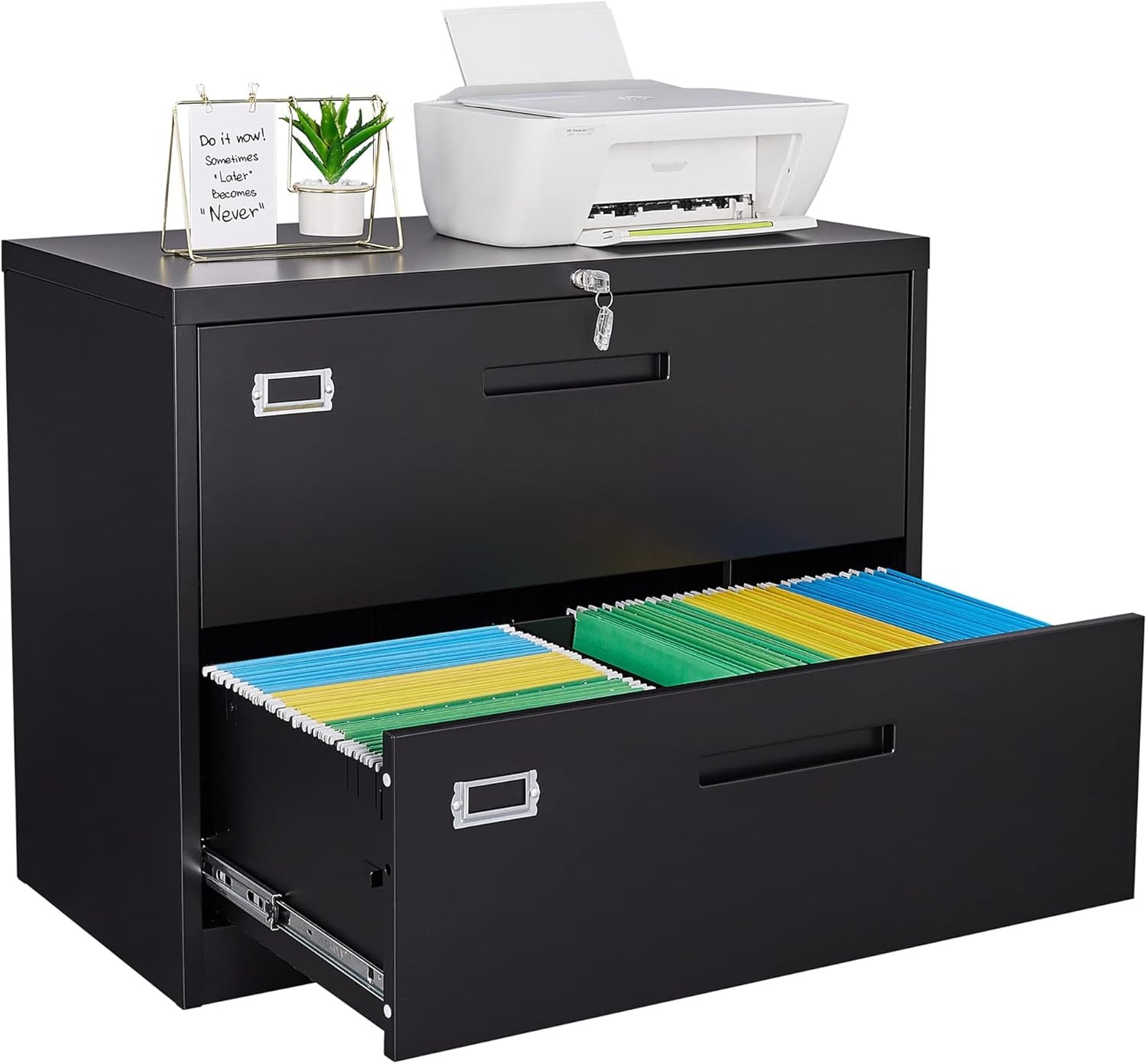 image:imageLetaya Metal Lateral File Cabinets with Lock2 Drawer Steel Wide Filing Organization Storage CabinetsHome Office Furniture for Hanging Files LetterLegalF4A4 Size Blcak2 DrawerBlack