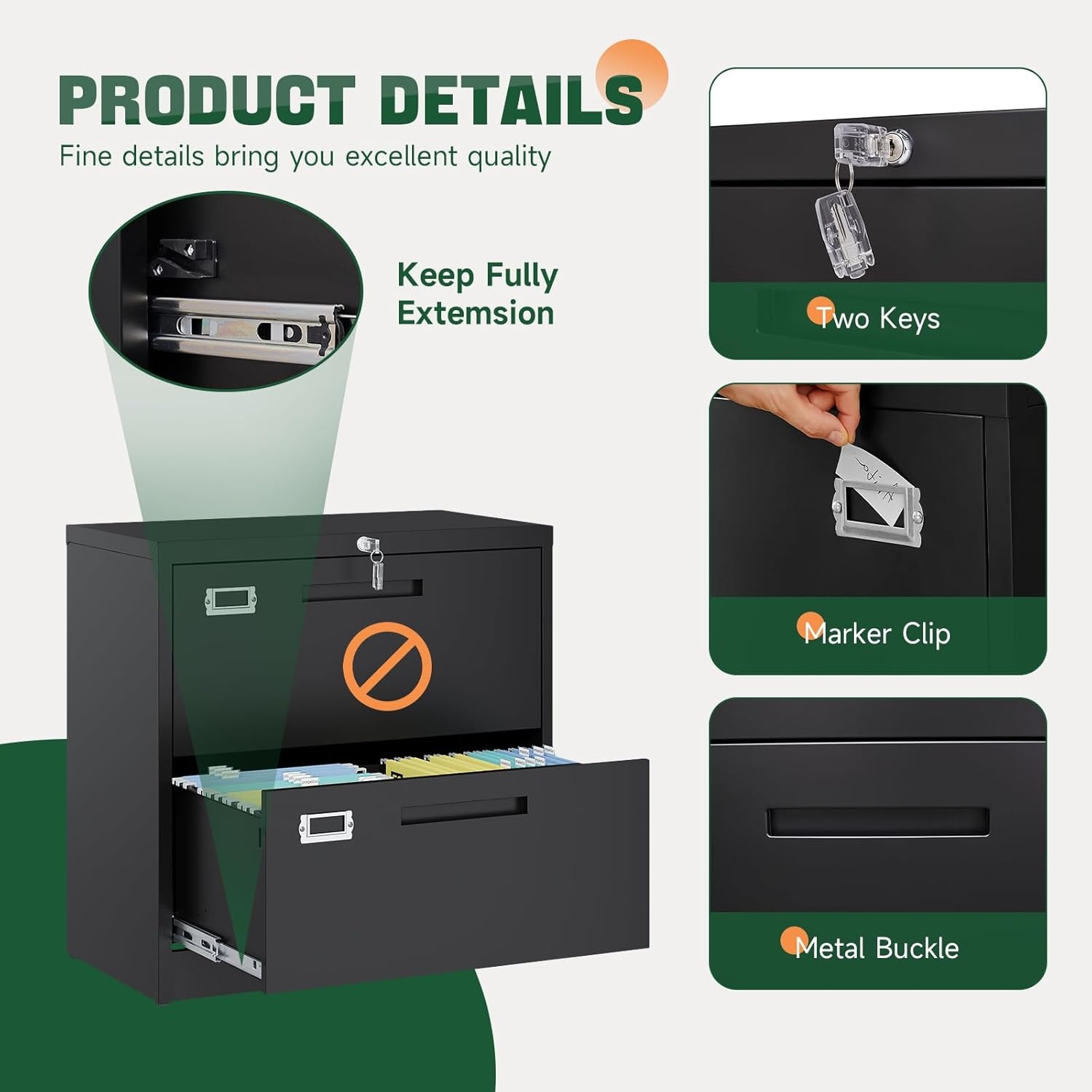 image:imageLetaya Metal Lateral File Cabinets with Lock2 Drawer Steel Wide Filing Organization Storage CabinetsHome Office Furniture for Hanging Files LetterLegalF4A4 Size Blcak2 DrawerBlack