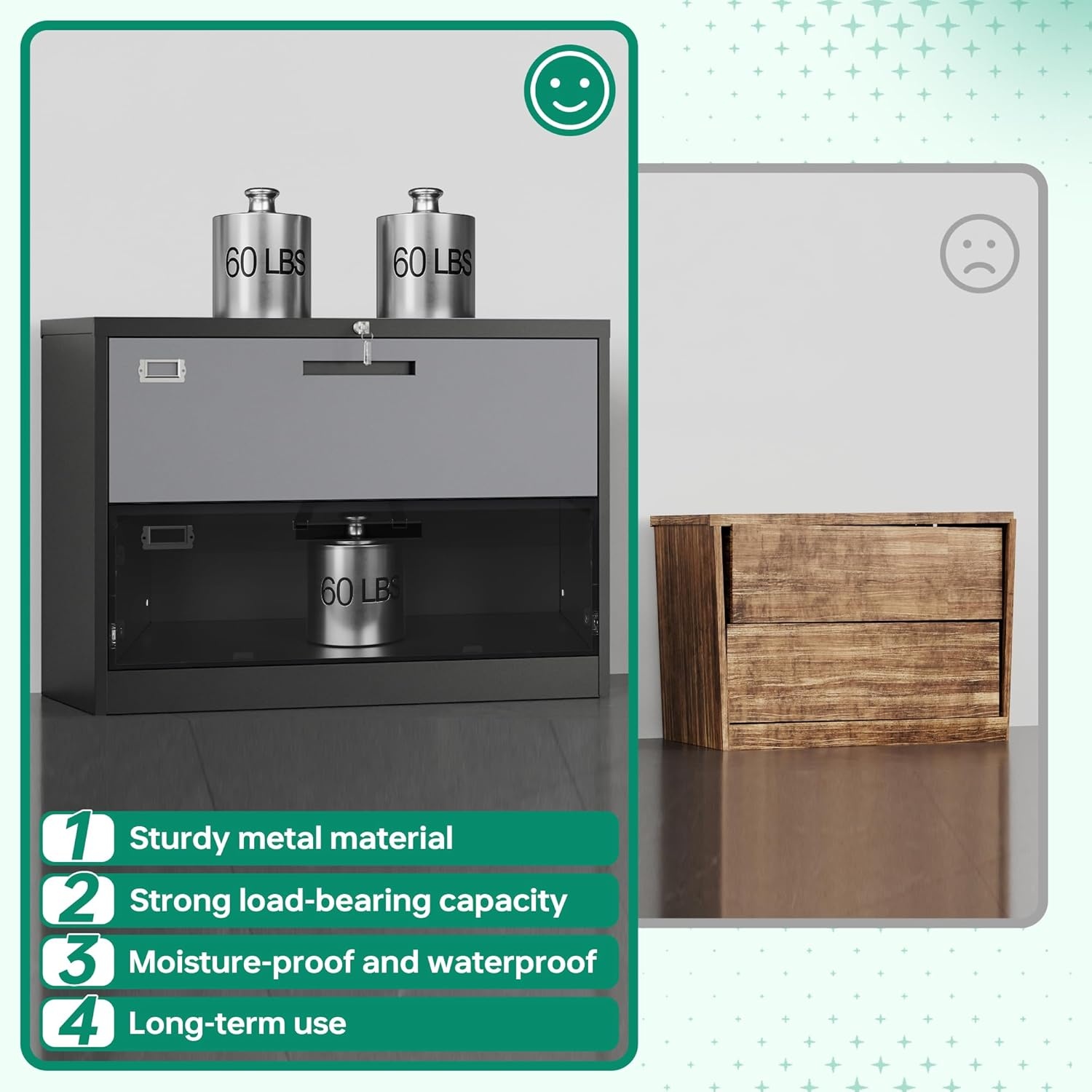 image:imageLetaya Metal Lateral File Cabinets with Lock2 Drawer Steel Wide Filing Organization Storage CabinetsHome Office Furniture for Hanging Files LetterLegalF4A4 Size Blcak2 DrawerBlack Grey