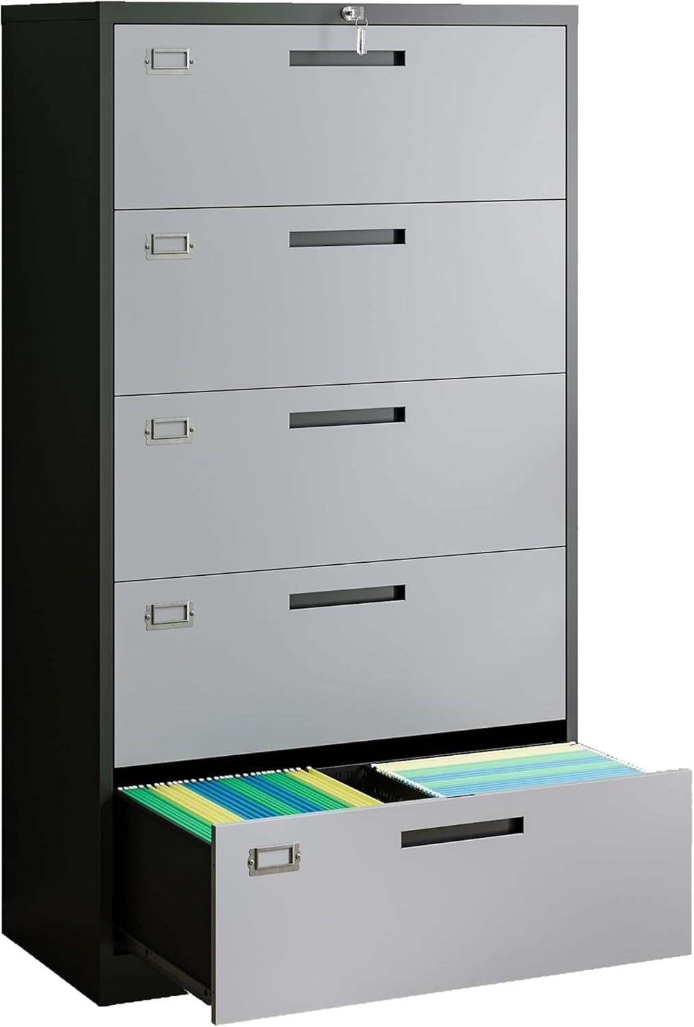 image:imageLetaya Metal Lateral File Cabinets with Lock2 Drawer Steel Wide Filing Organization Storage CabinetsHome Office Furniture for Hanging Files LetterLegalF4A4 Size Blcak2 DrawerBlack Grey