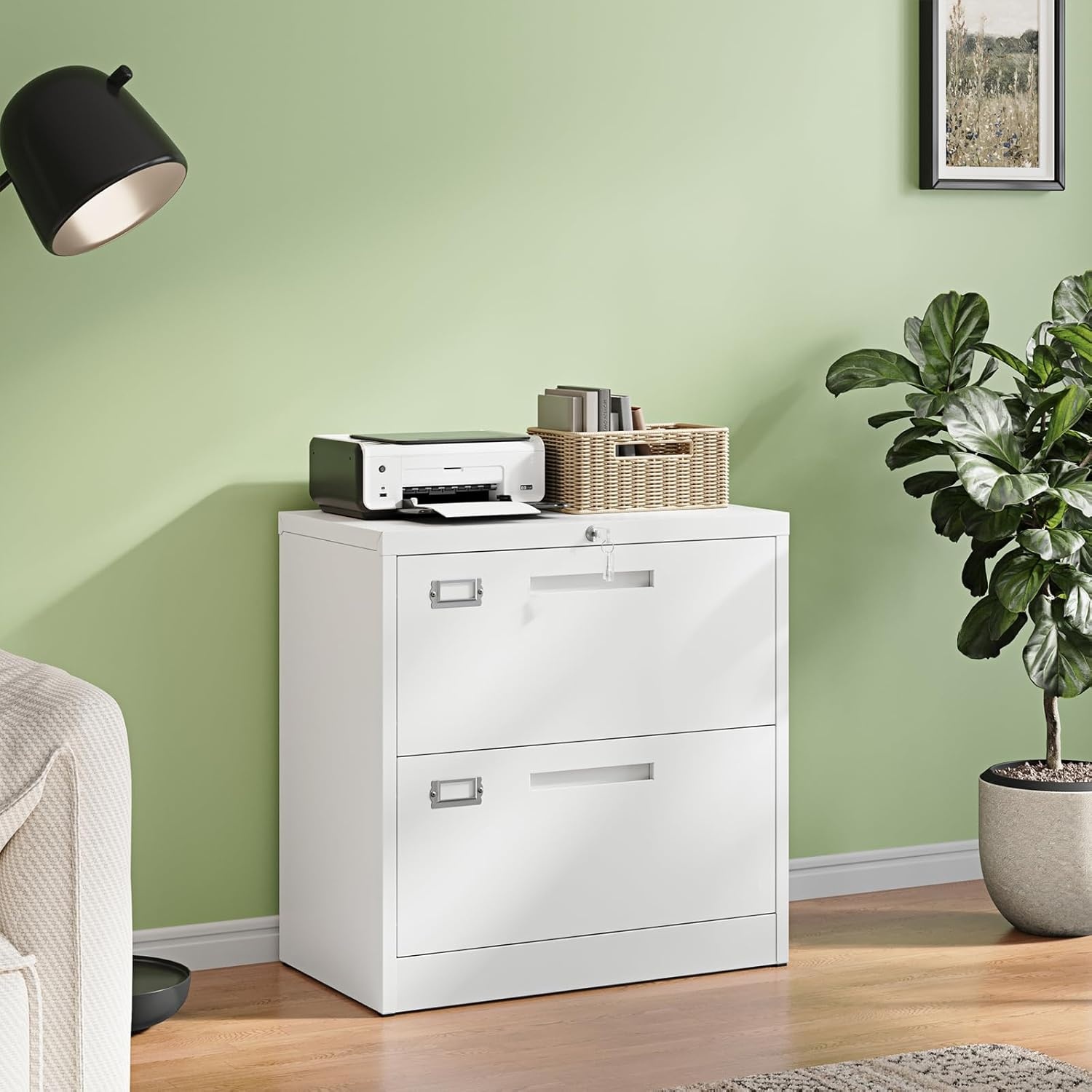 image:imageLetaya Metal Lateral File Cabinets with Lock2 Drawer Steel Wide Filing Organization Storage CabinetsHome Office Furniture for Hanging Files LetterLegalF4A4 Size Blcak2 DrawerWhite