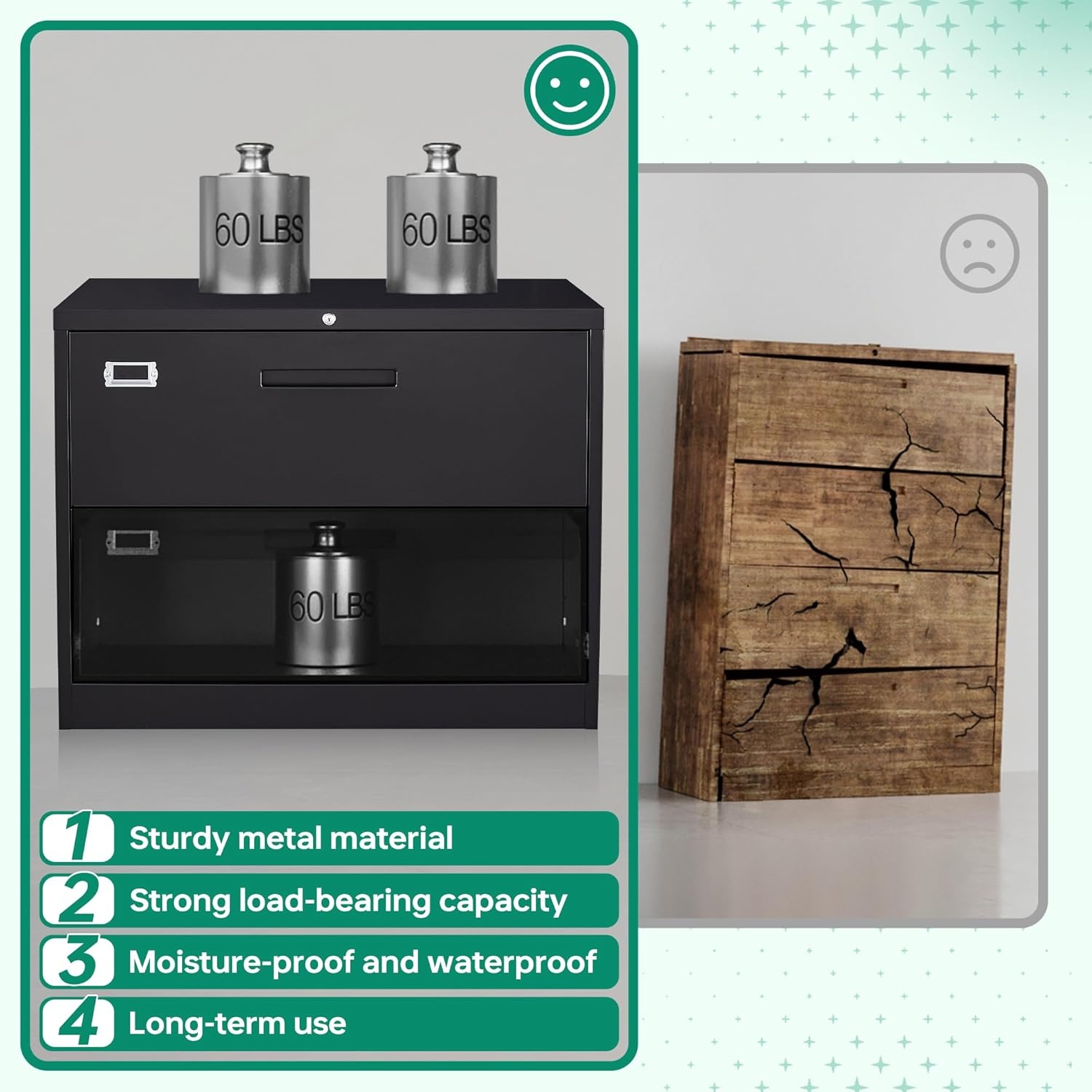 image:imageLetaya Metal Lateral File Cabinets with Lock2 Drawer Steel Wide Filing Organization Storage CabinetsHome Office Furniture for Hanging Files LetterLegalF4A4 Size Blcak2 DrawerBlack