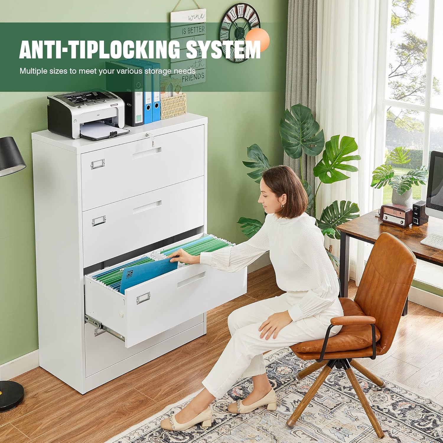 image:imageLetaya Metal Lateral File Cabinets with Lock2 Drawer Steel Wide Filing Organization Storage CabinetsHome Office Furniture for Hanging Files LetterLegalF4A4 Size Blcak2 DrawerWhite