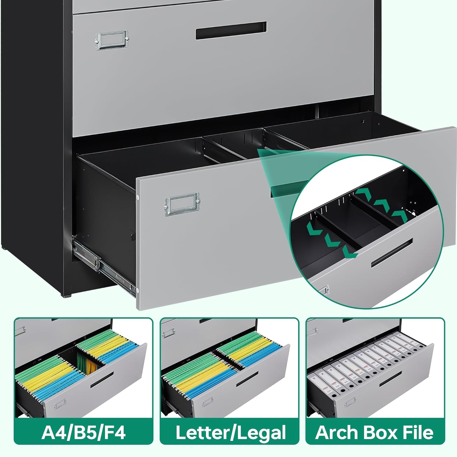 image:imageLetaya Metal Lateral File Cabinets with Lock2 Drawer Steel Wide Filing Organization Storage CabinetsHome Office Furniture for Hanging Files LetterLegalF4A4 Size Blcak2 DrawerBlack Grey