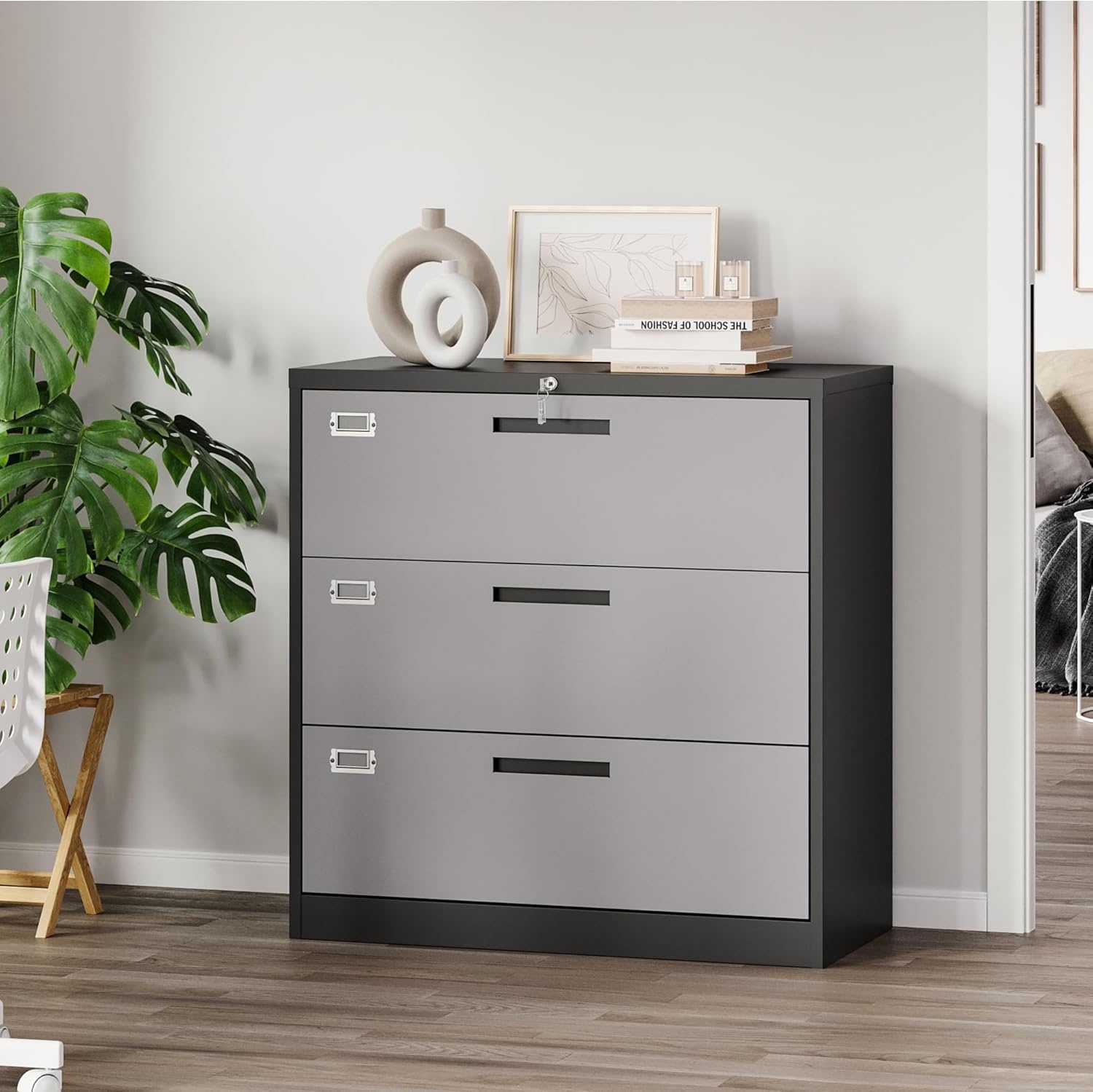 image:imageLetaya Metal Lateral File Cabinets with Lock2 Drawer Steel Wide Filing Organization Storage CabinetsHome Office Furniture for Hanging Files LetterLegalF4A4 Size Blcak2 DrawerBlack Grey