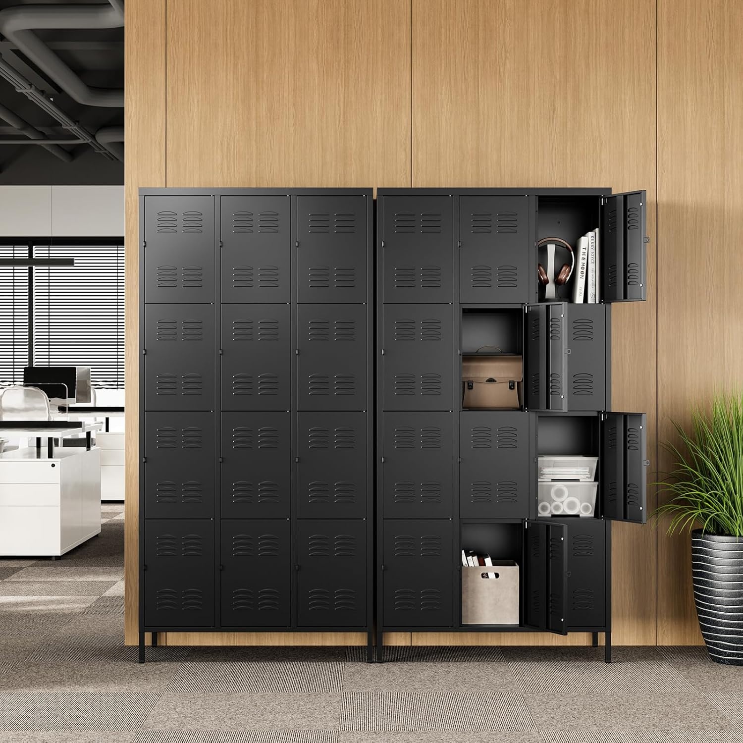 image:imageLetaya Metal Lockers for Employees15 Door Storage Locker with Shelves and Lockable Steel Cabinet for SchoolGymOfficeStaffBlack 15 DoorBlack