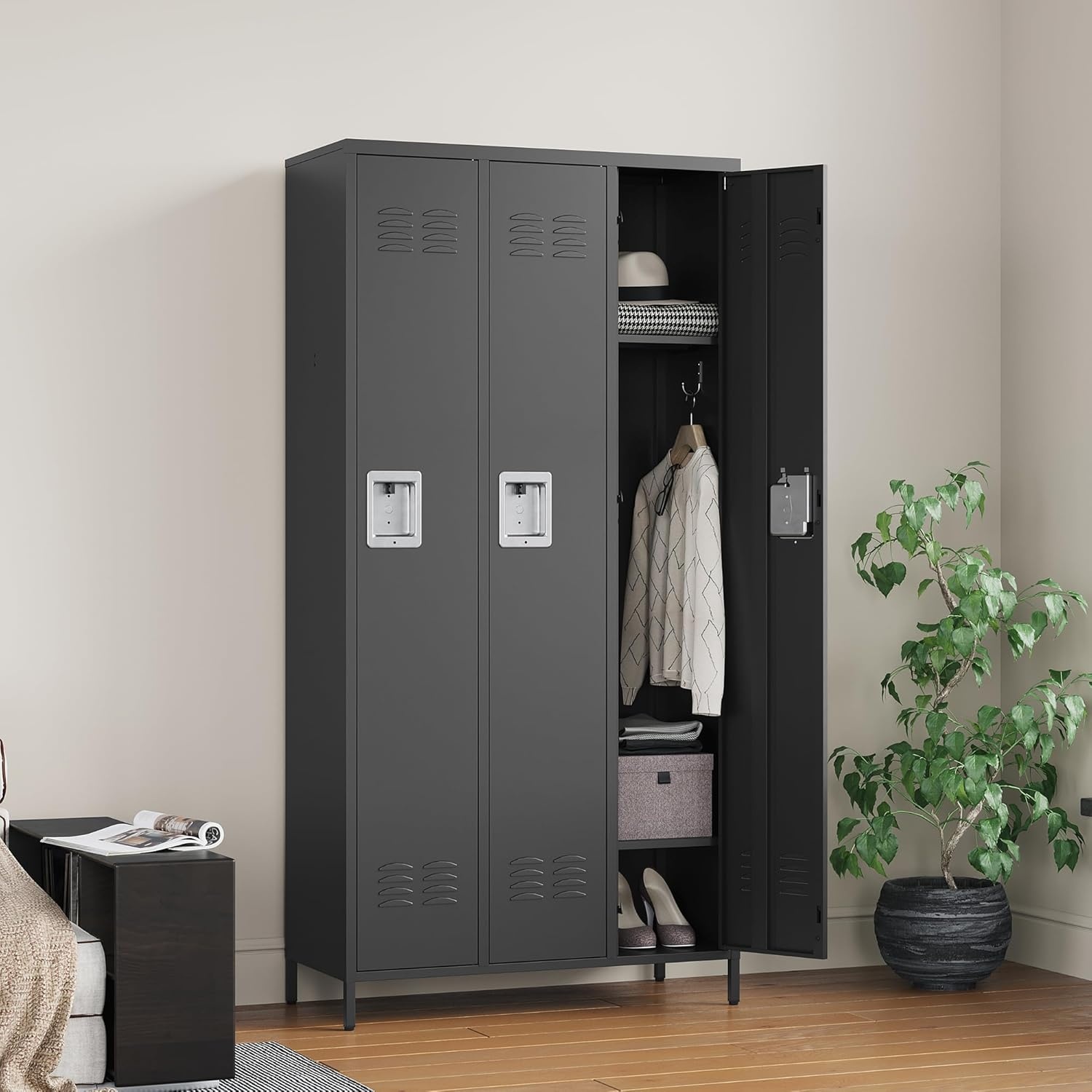 image:imageLetaya Metal Lockers for Employees15 Door Storage Locker with Shelves and Lockable Steel Cabinet for SchoolGymOfficeStaffBlack 15 DoorBlack