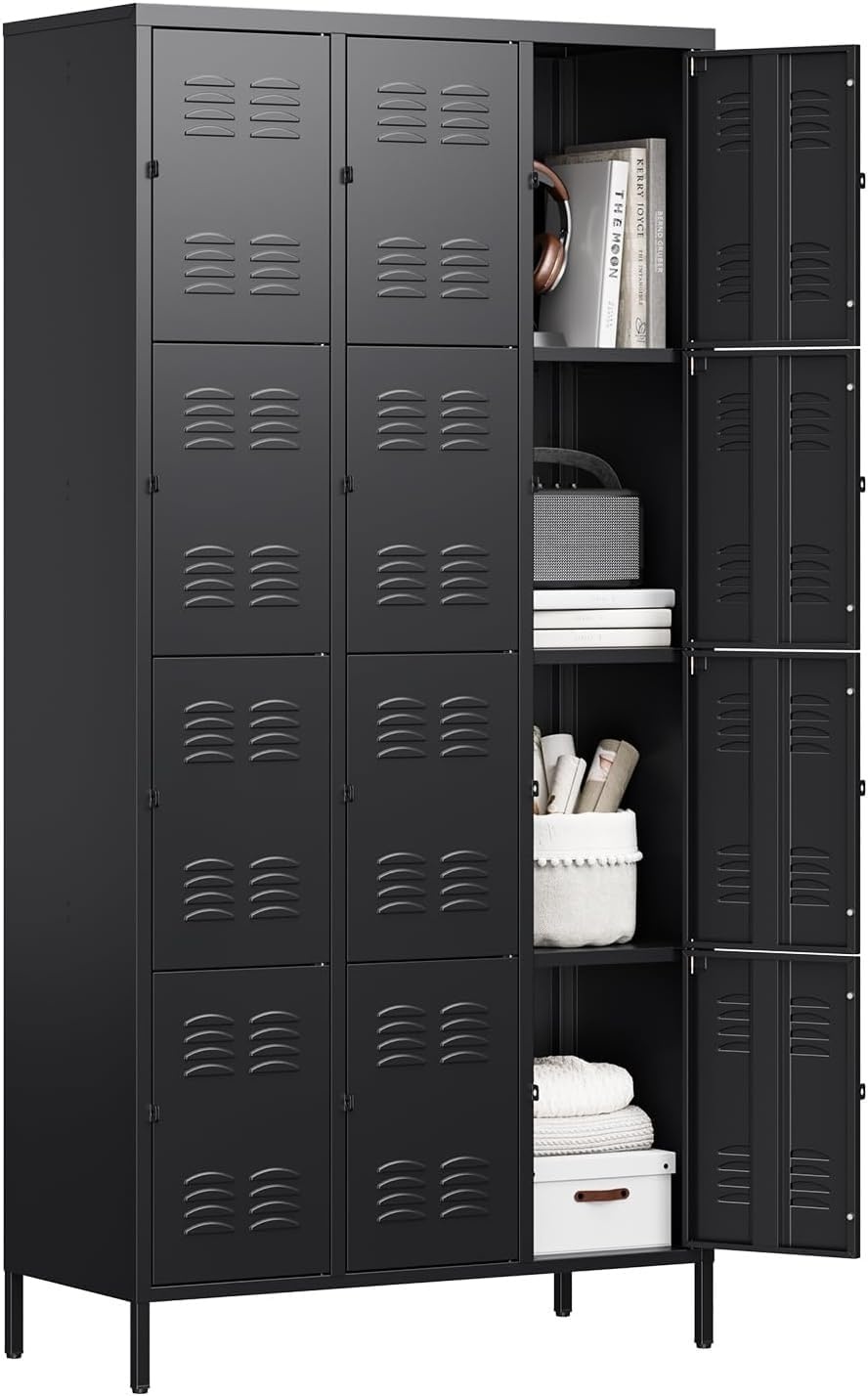 image:imageLetaya Metal Lockers for Employees15 Door Storage Locker with Shelves and Lockable Steel Cabinet for SchoolGymOfficeStaffBlack 15 DoorBlack