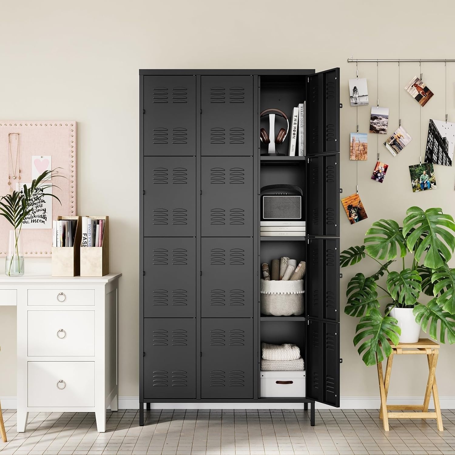 image:imageLetaya Metal Lockers for Employees15 Door Storage Locker with Shelves and Lockable Steel Cabinet for SchoolGymOfficeStaffBlack 15 DoorBlack