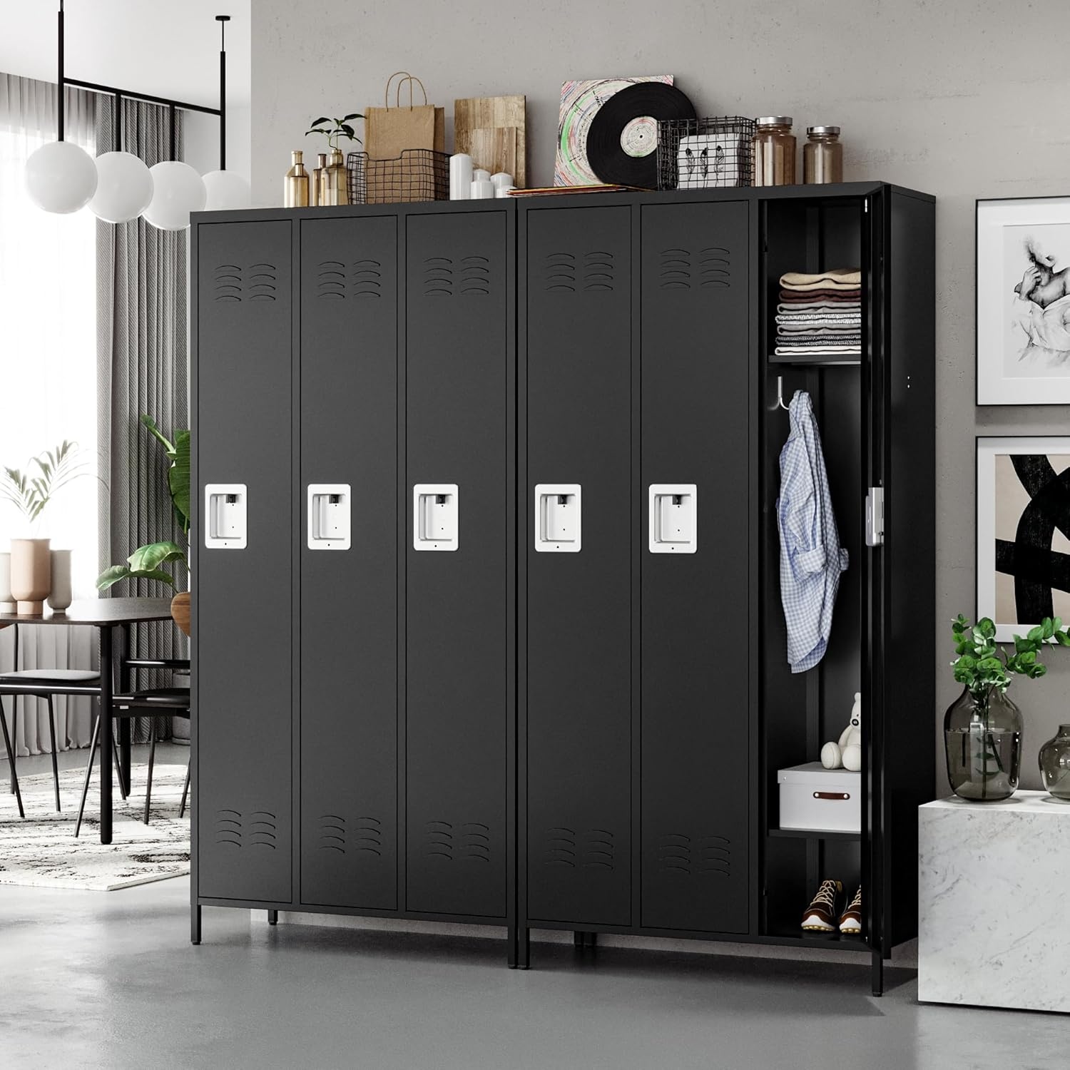 image:imageLetaya Metal Lockers for Employees15 Door Storage Locker with Shelves and Lockable Steel Cabinet for SchoolGymOfficeStaffBlack 15 DoorBlack